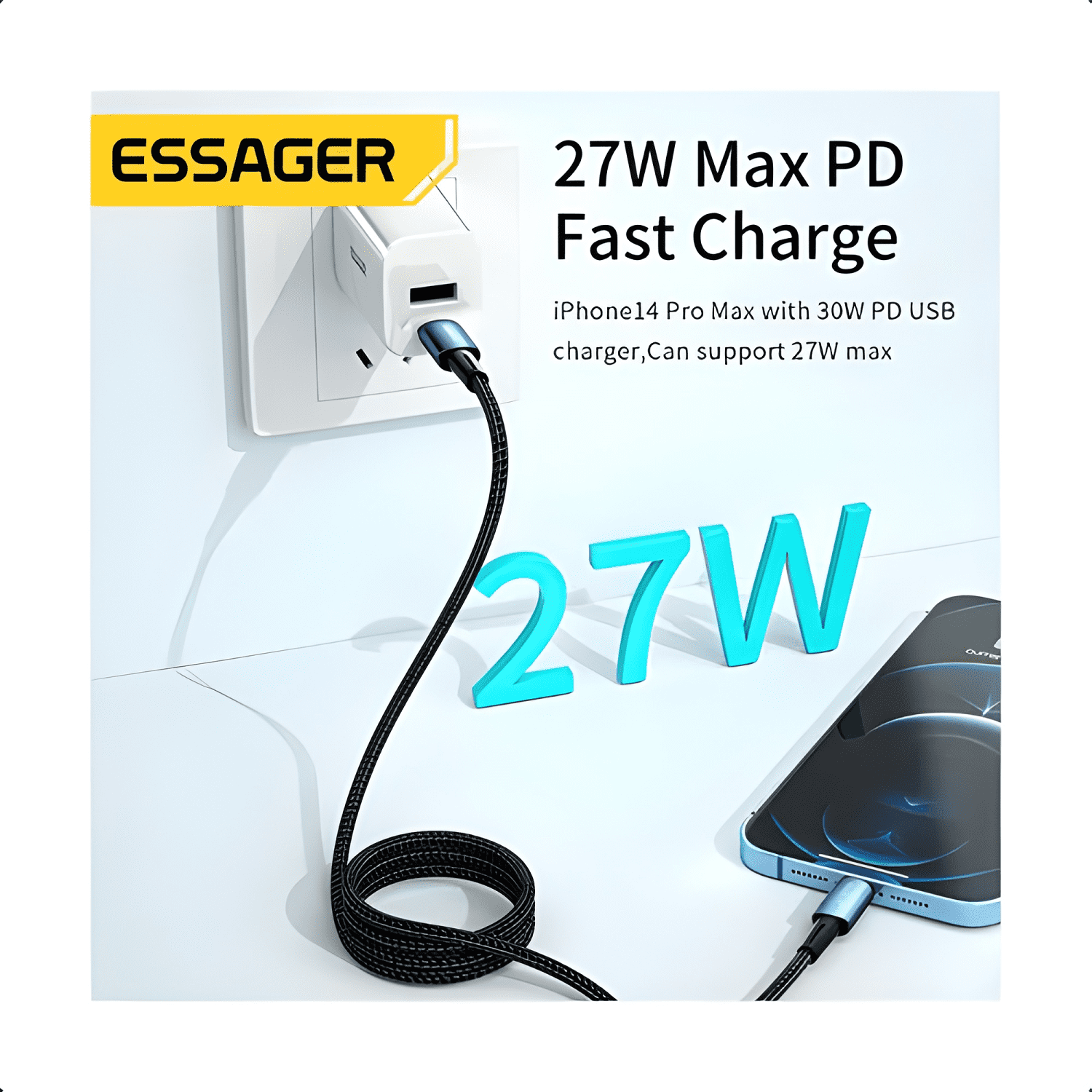 Cable carga rápida reforzado 27w para iphone 14 13 12 - 2 m-2
