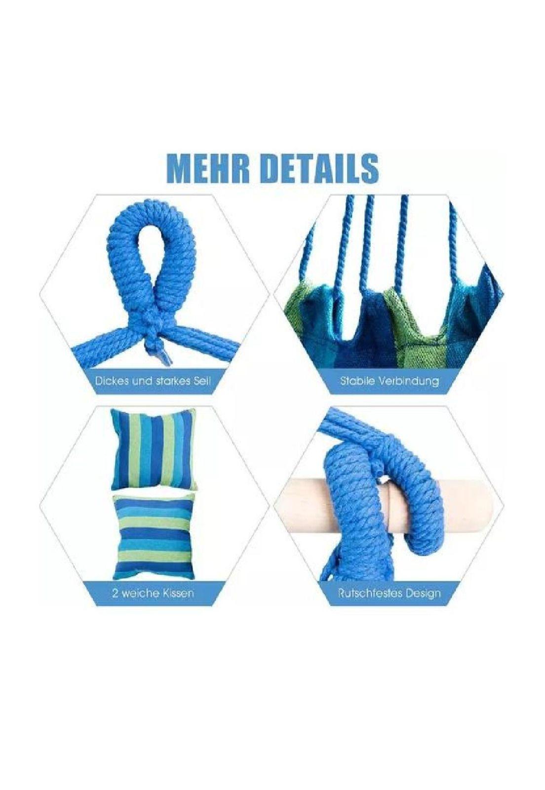 Columpio colgante azul y verde con dos almohadas para jardín-4