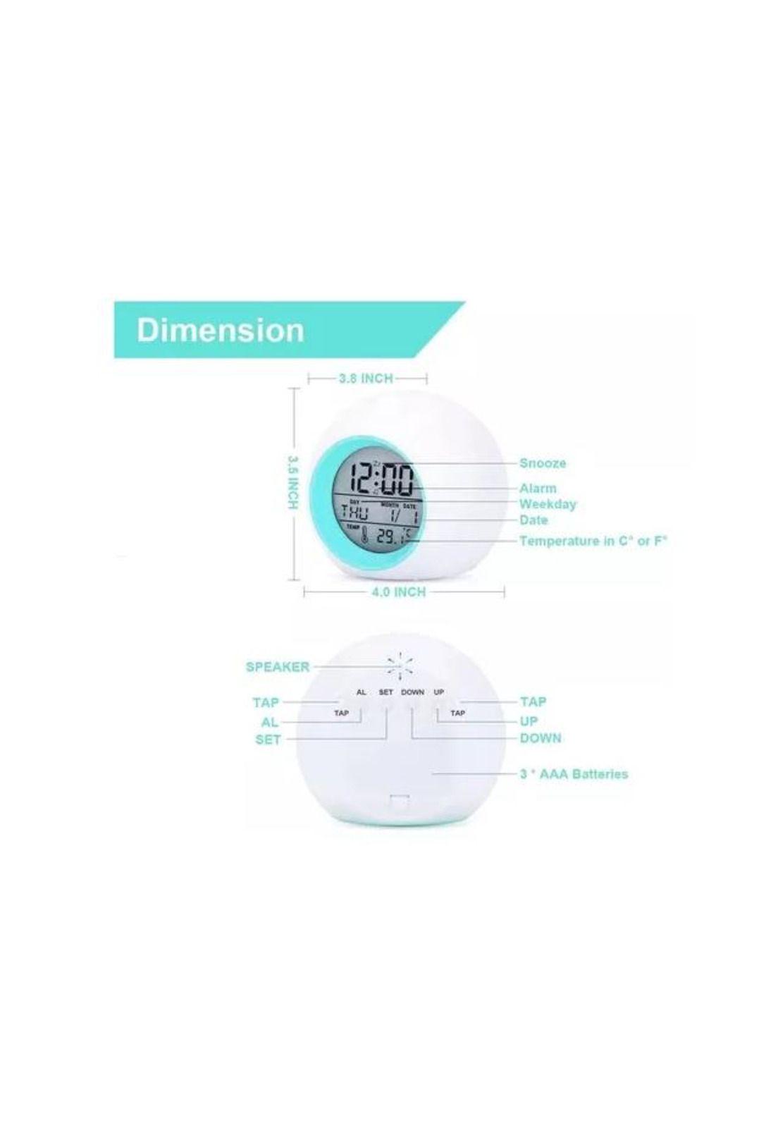 Reloj despertador pantalla redondo temperatura alarma col...-2