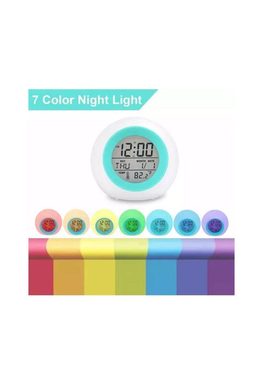 Reloj despertador pantalla redondo temperatura alarma col...-4