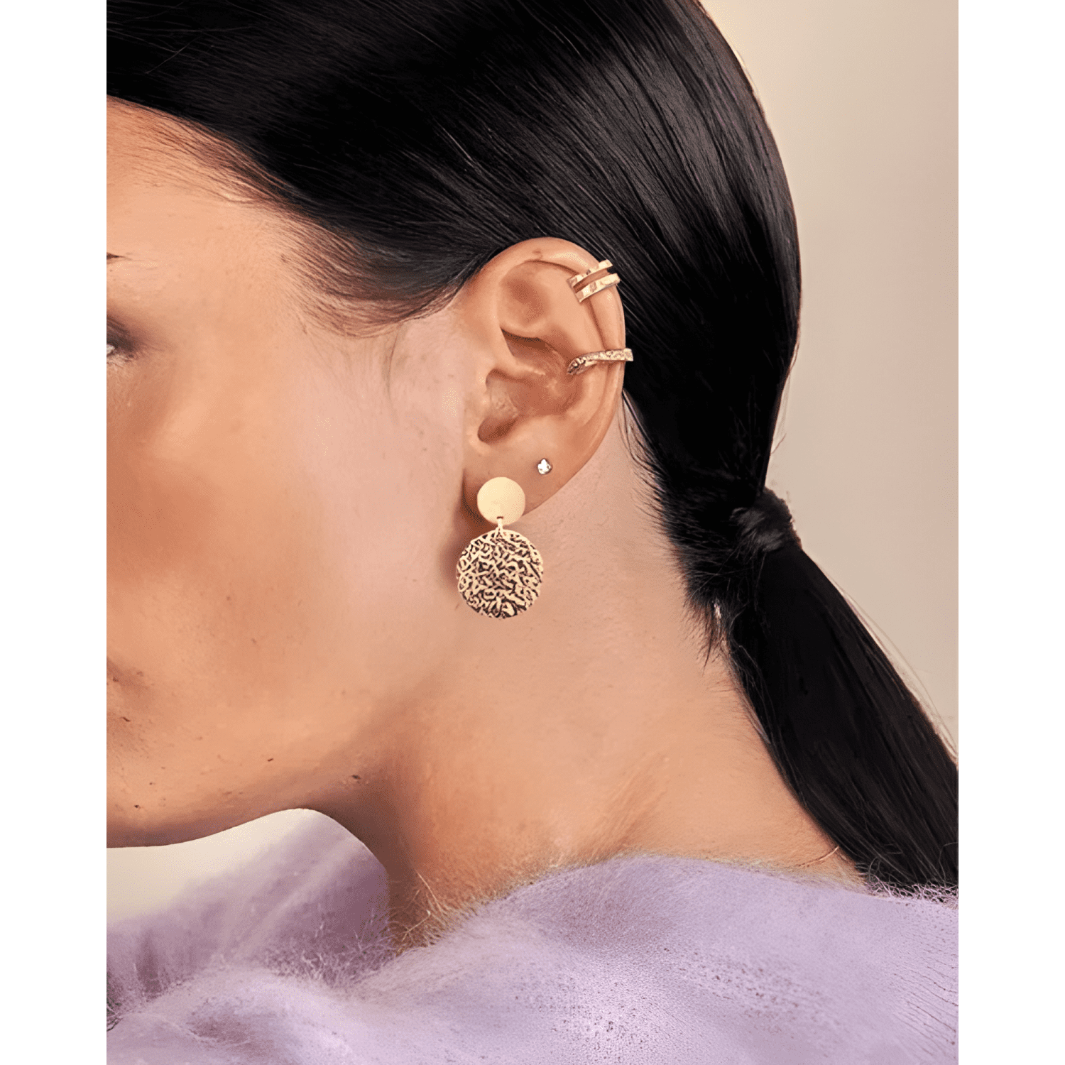 Aros Mujer Doble Esfera Con Textura Enchape Oro 18kt Psk-1