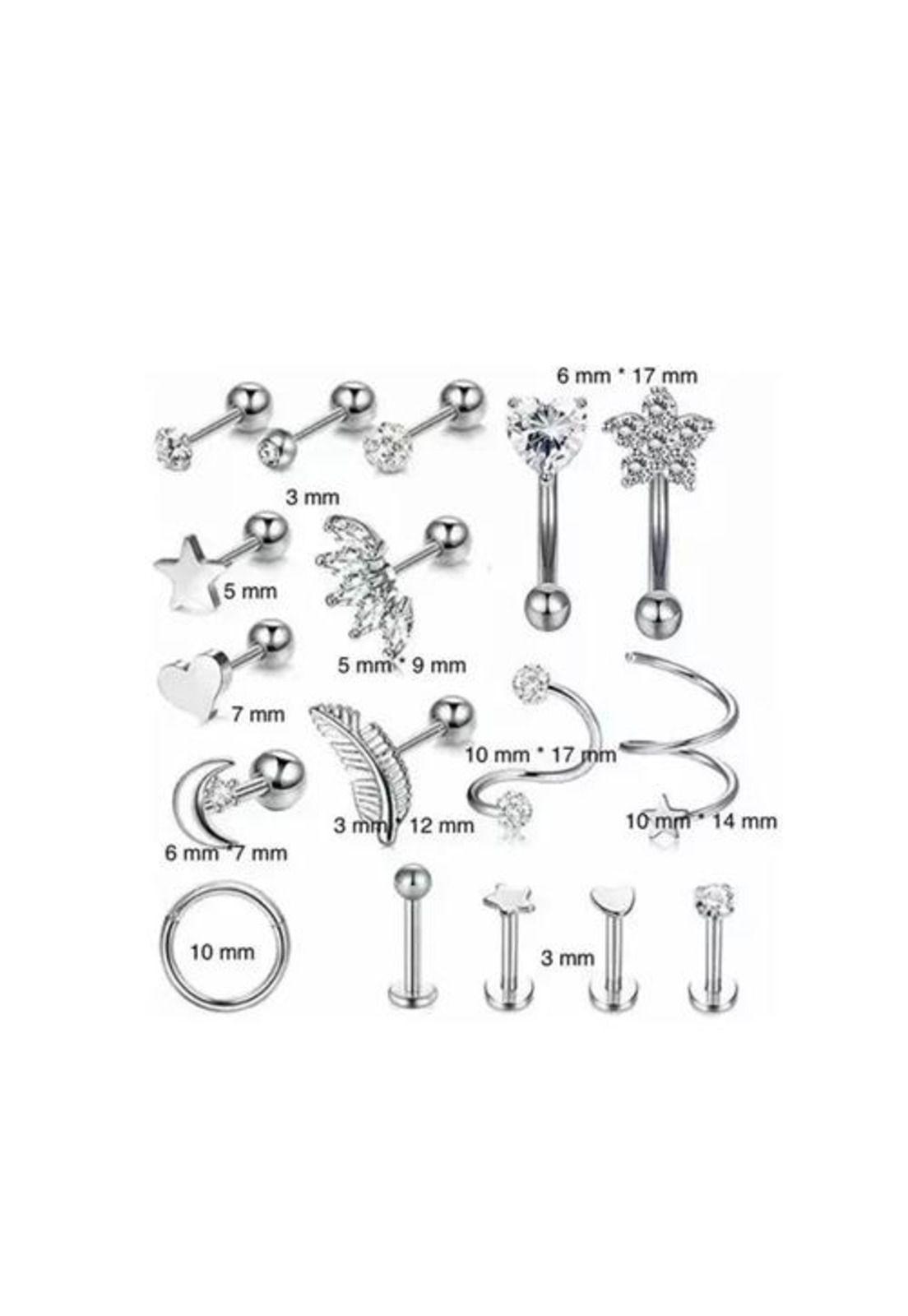 Piercing y aretes para oreja y cartílago, 17 piezas, color dorado-3