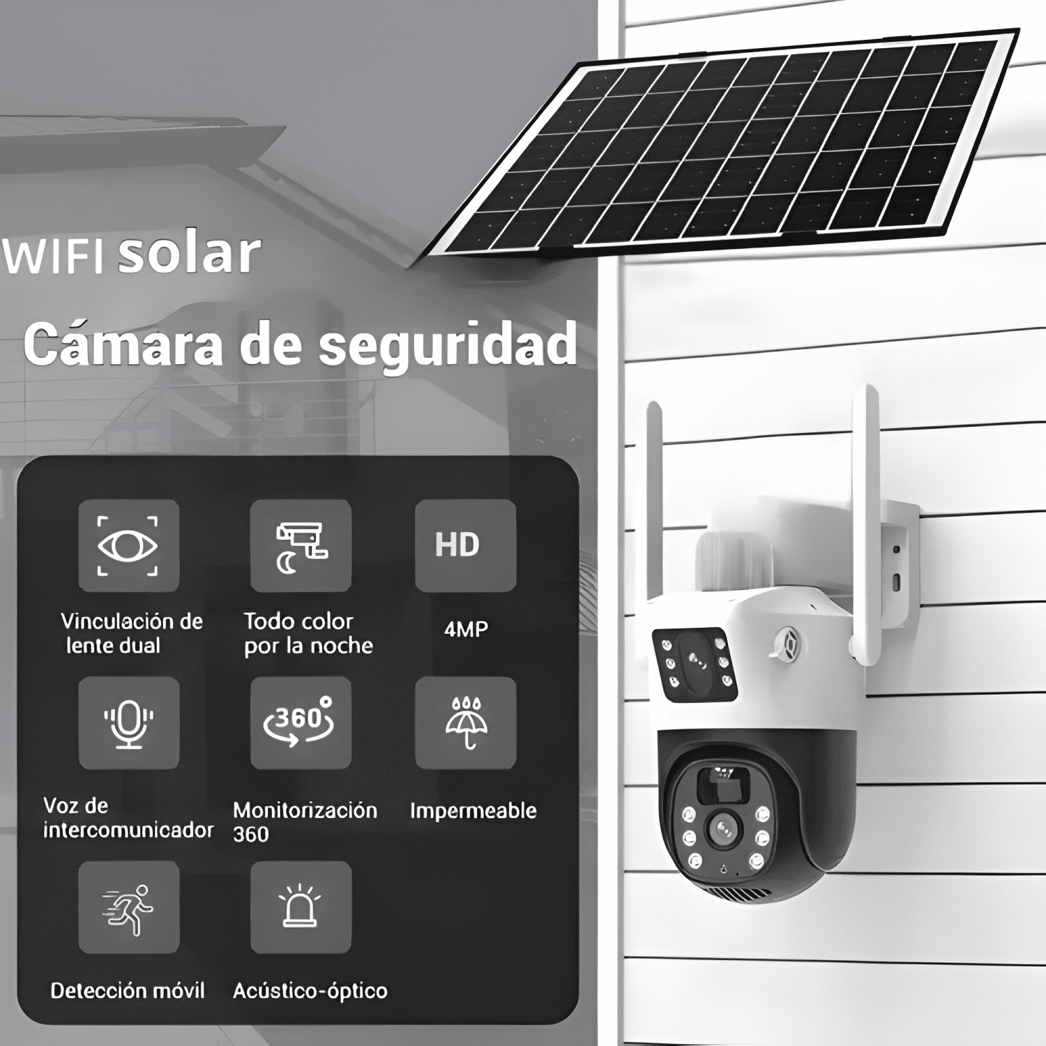 Cámara Solar360°exterior Wifi Inalámbrica Doble Lente4mp+32g-3