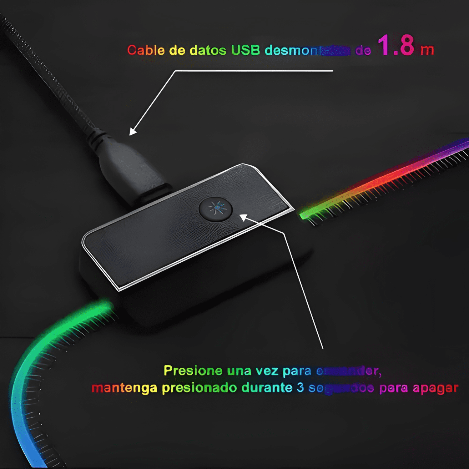 Mouse Pad Gamer, Luz Led Rgb, Waterproof, 80x30 Negro-2