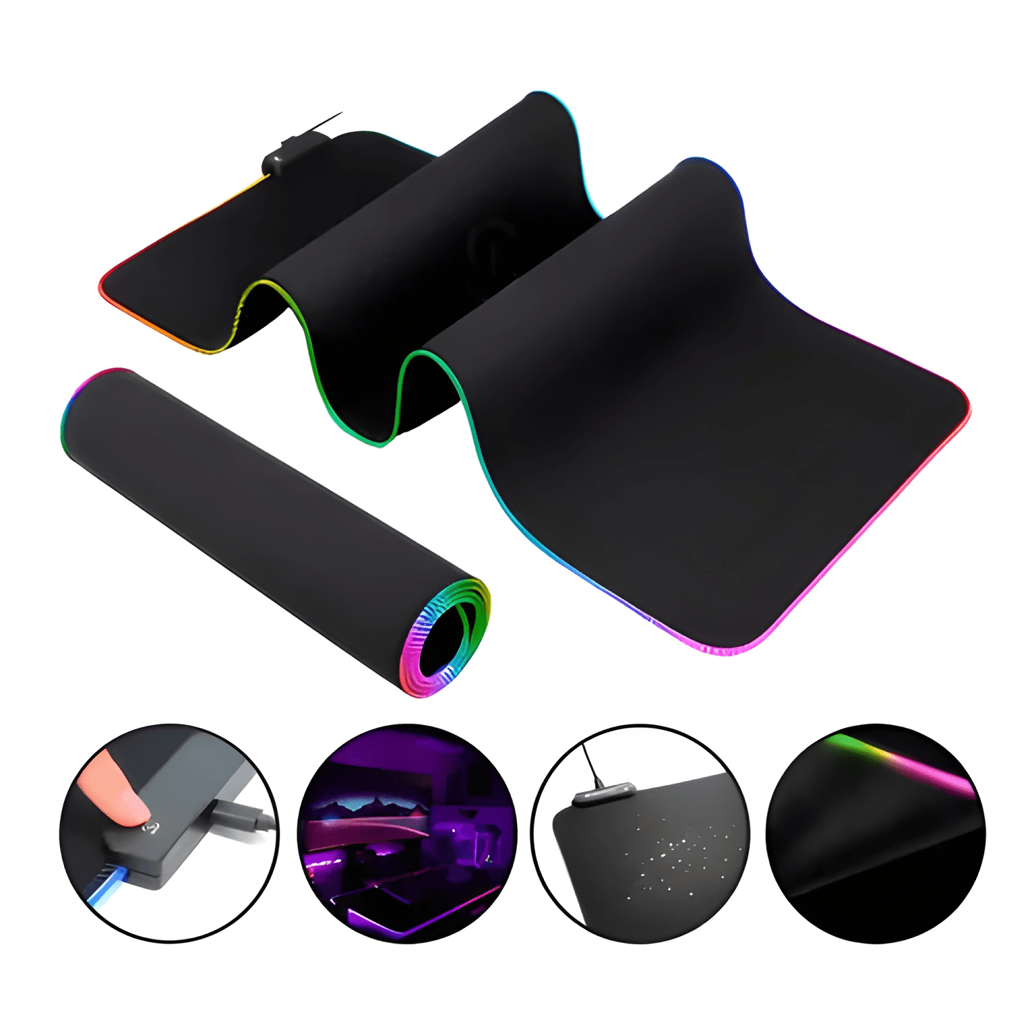 Mouse Pad Gamer, Luz Led Rgb, Waterproof, 80x30 Negro-3