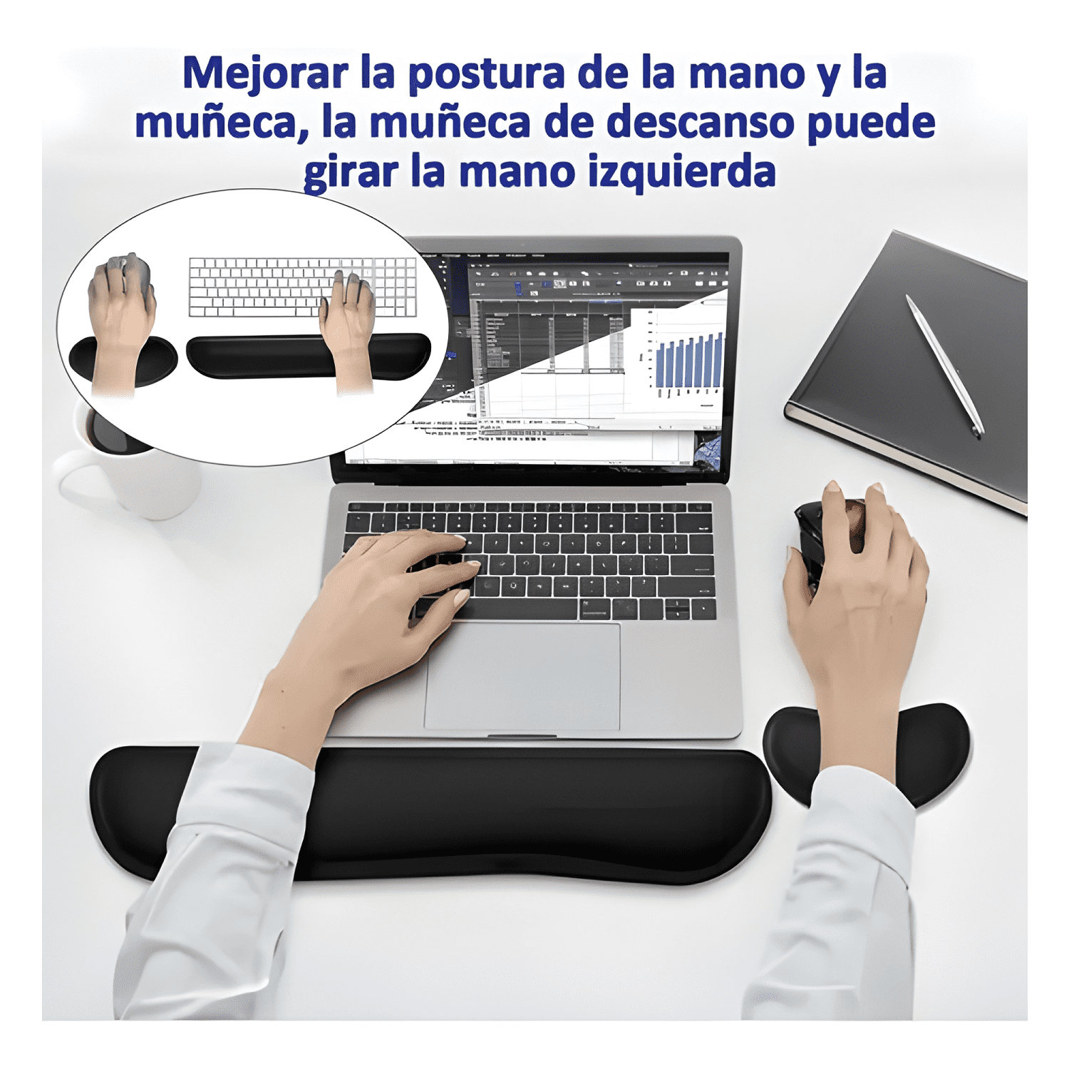 Set 3 Alfombrilla Mouse Pad Ergonómica Reposa Muñecas Negro-4