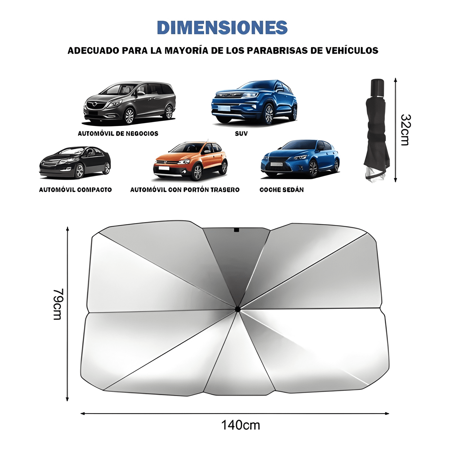 Quitasol Tipo Sombrilla para Auto Parabrisa Universal Plus-3