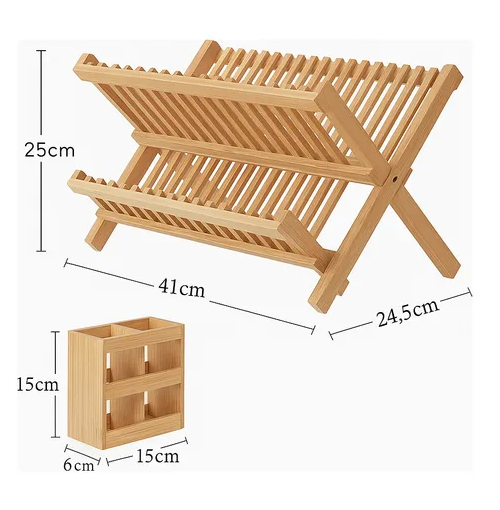 Secador loza bambú plegable porta platos Eoland-1