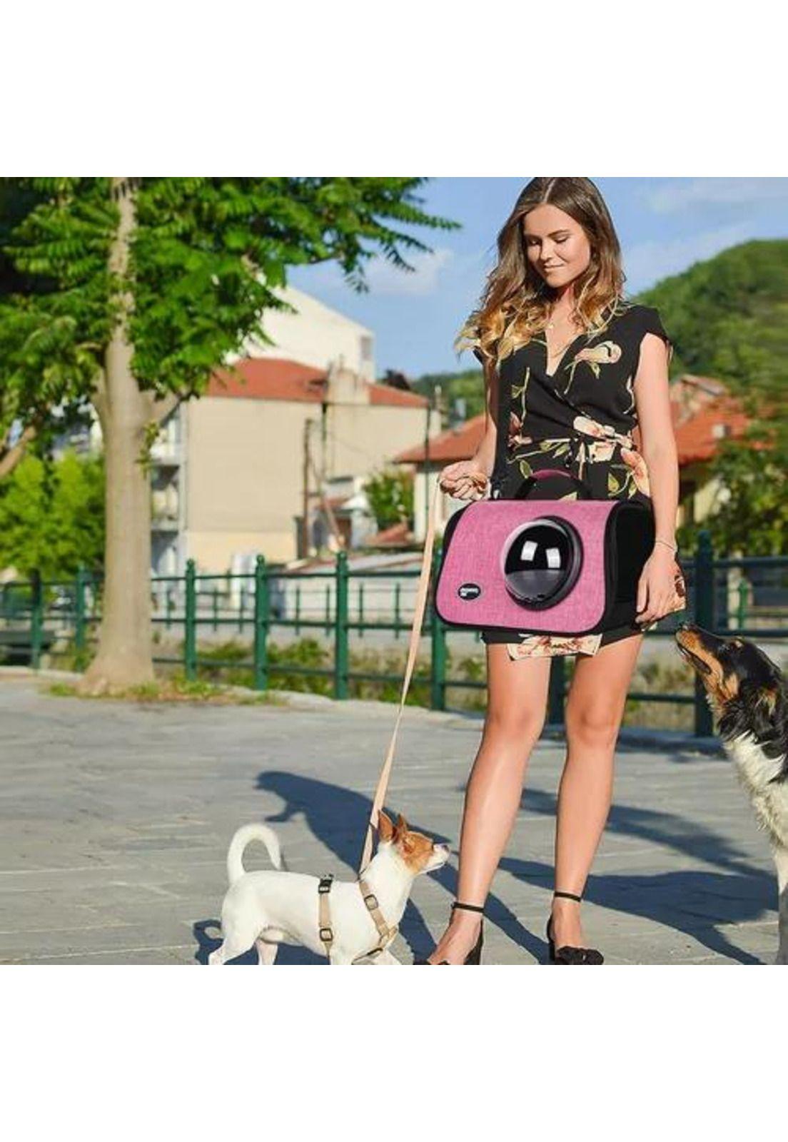 Bolso de transporte cápsula para mascotas malla transpirable fucsia-5