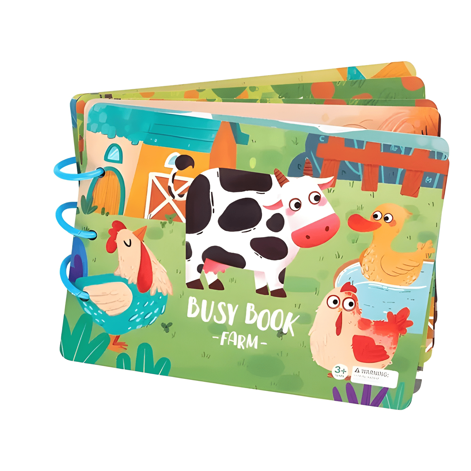 Libro sensorial didáctico montessori con velcro niños granja-0