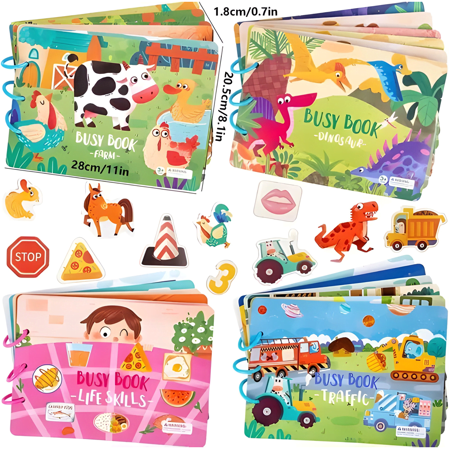 Libro sensorial didáctico montessori con velcro niños granja-3