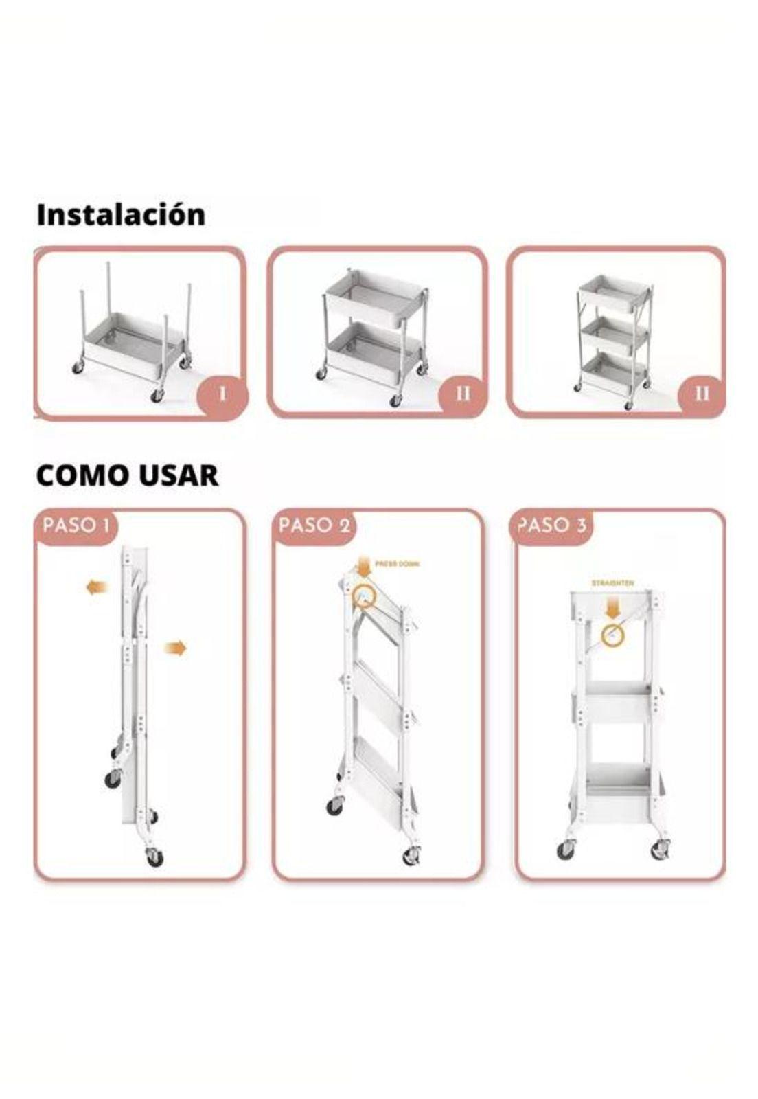 Organizador Carro Plegable Multiuso 3 Niveles Blanco-3