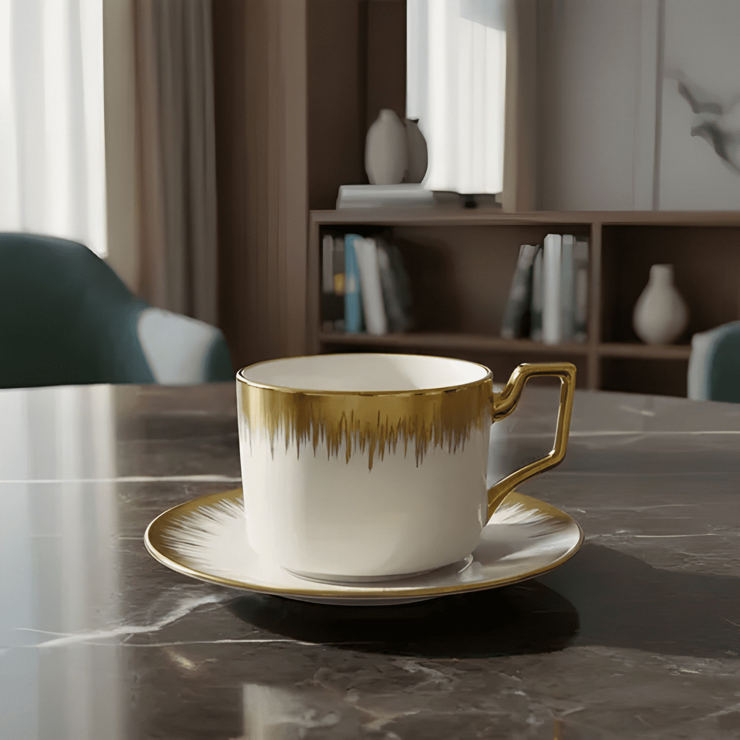 Juego taza platillo apilable borde decorativo Café blanco-0