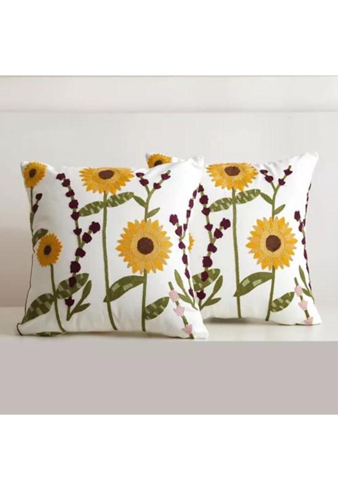 Pack de 4 Fundas para Cojines Sin Relleno con Diseños Bordados Amarillo 2-5
