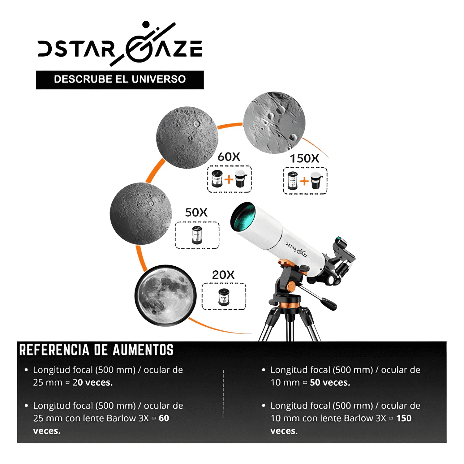 Telescopio Astronómico Profesional 50080m Blanco-4