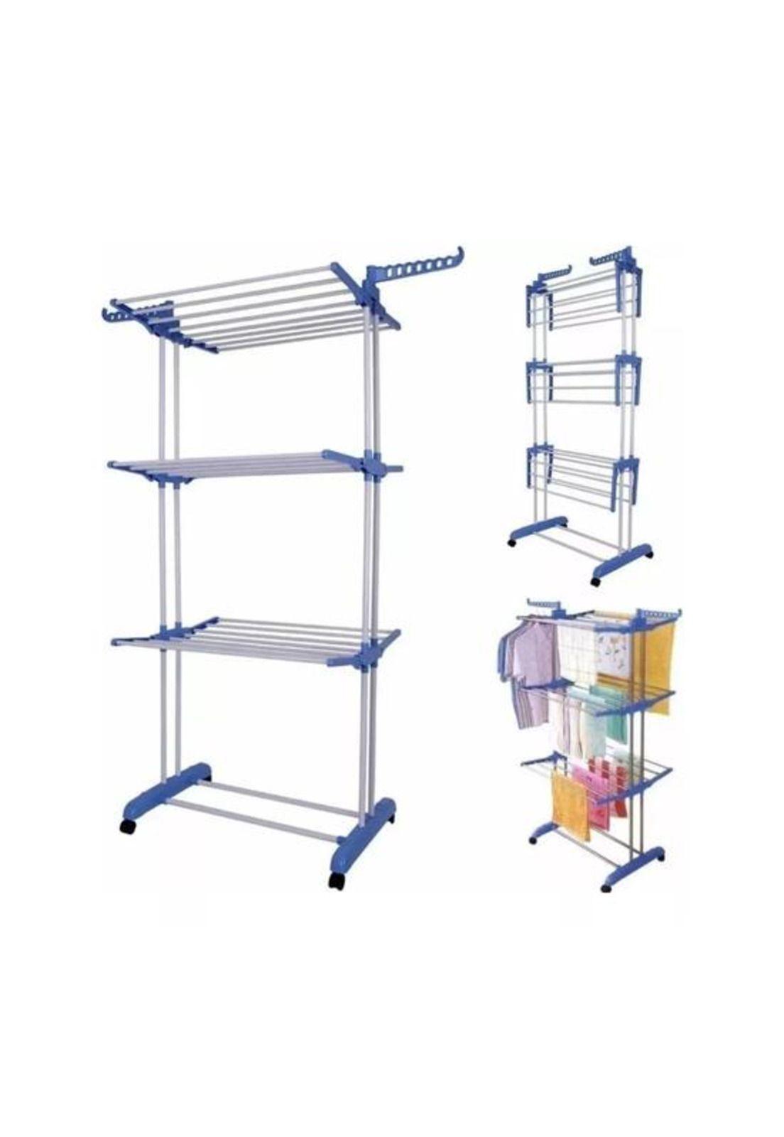 Tendedero organizador colgador ropa plegable 3 niveles, color azul-2