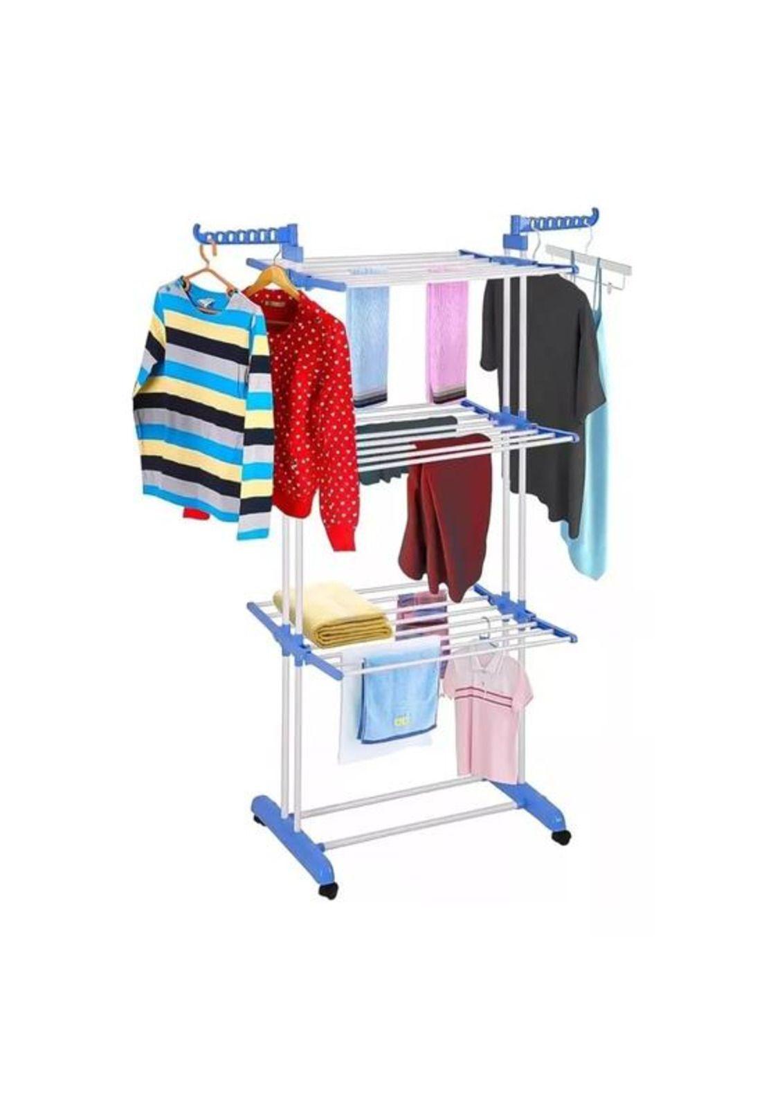 Tendedero organizador colgador ropa plegable 3 niveles, color azul-3