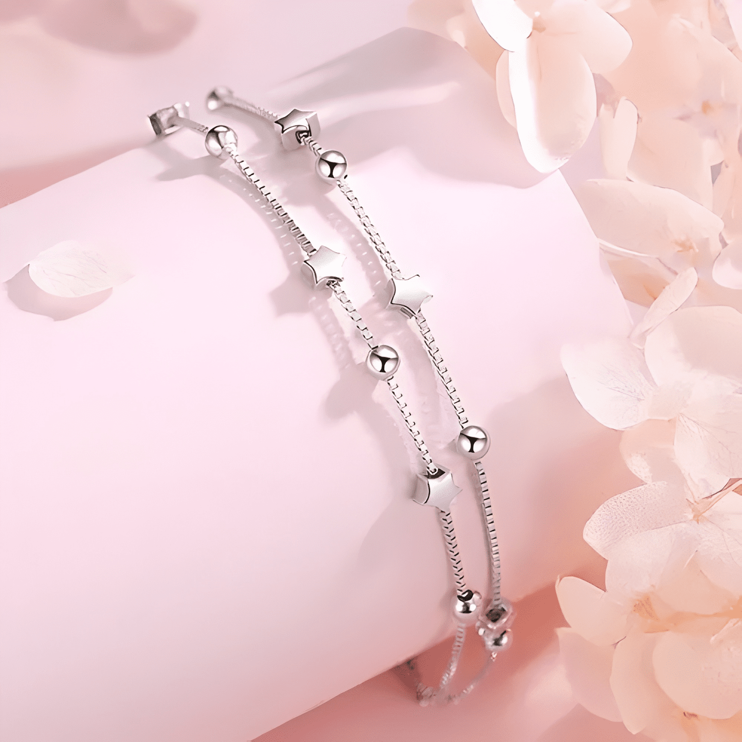 Pulsera estrellas y esferas de plata 925 con bolsa y paño-4