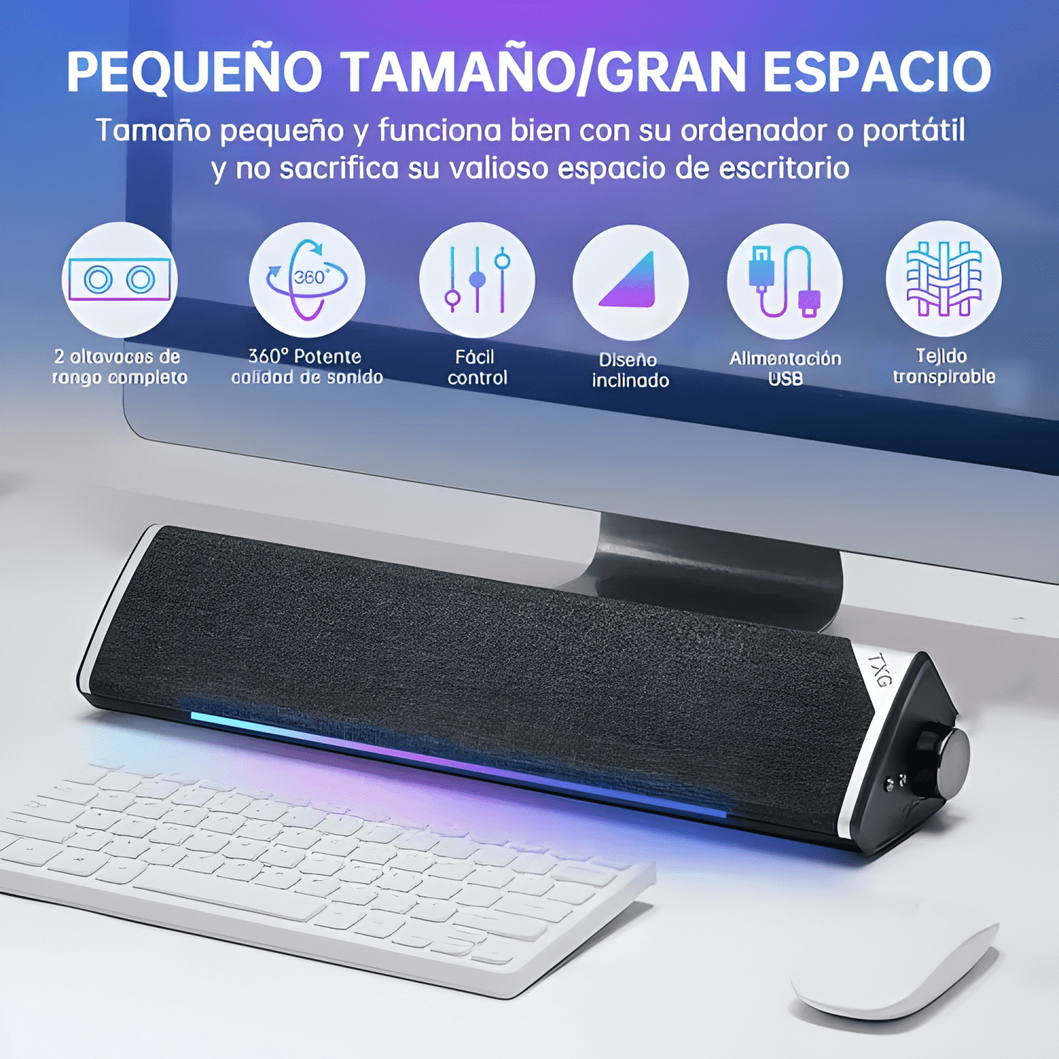 Soundbar parlante gamer pc tv rgb inalámbricos subwoofer usb-3