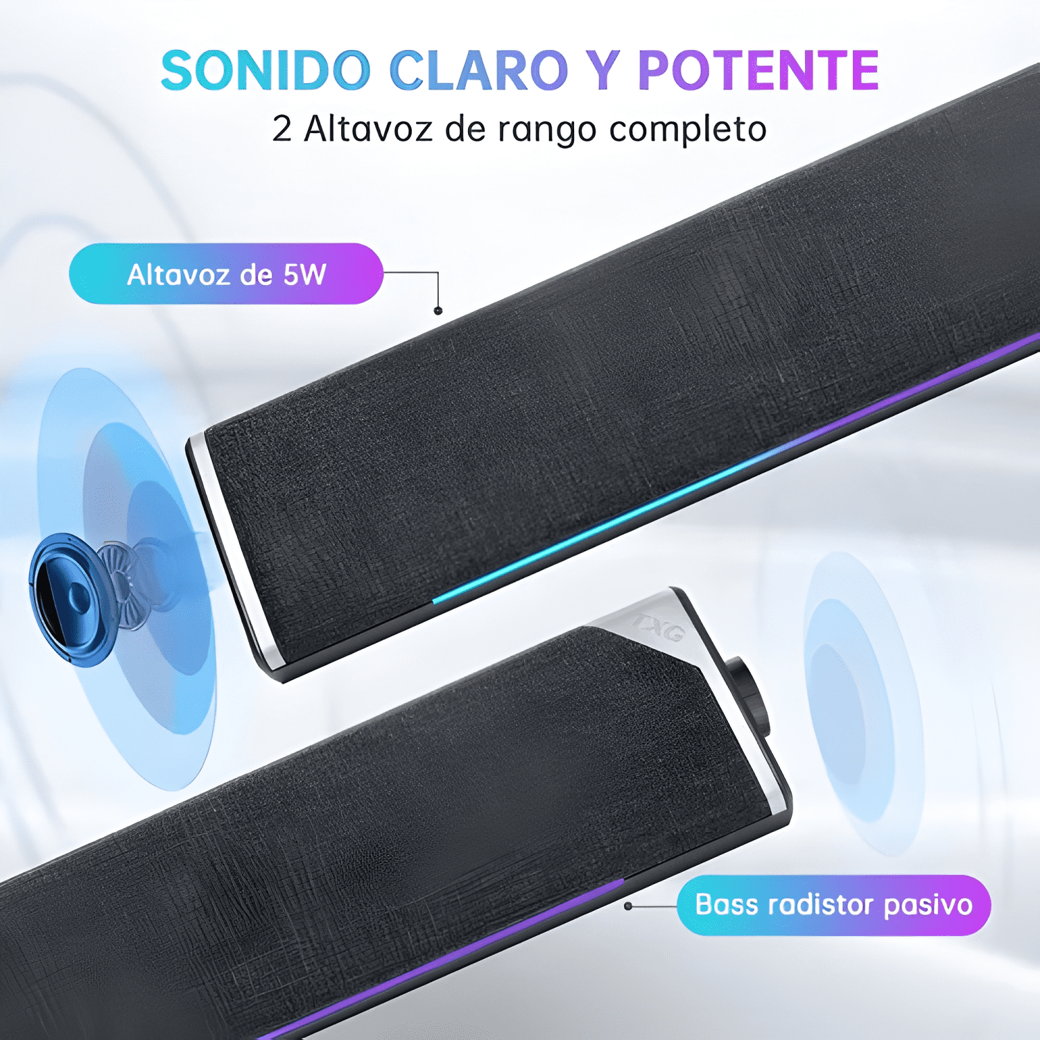 Soundbar parlante gamer pc tv rgb inalámbricos subwoofer usb-4