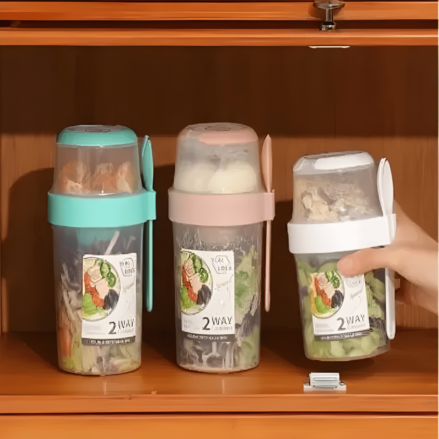 Vaso contenedor hermético para ensalada y cereal-2