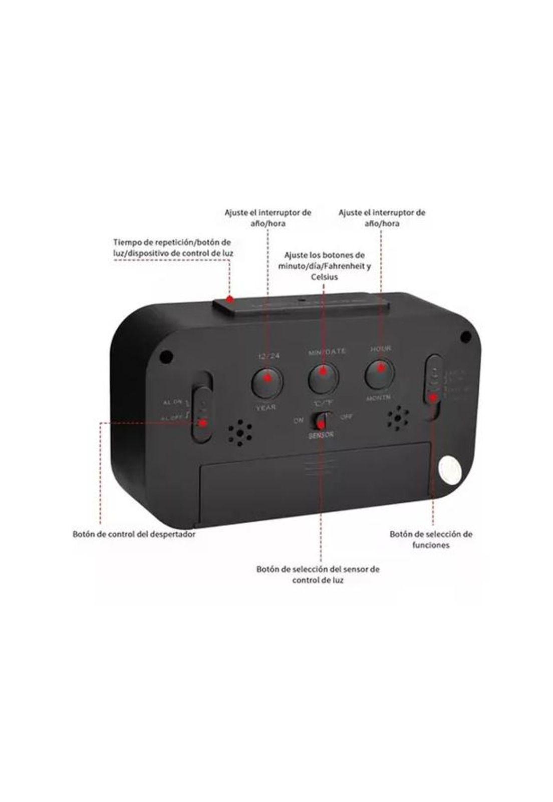 Reloj despertador pantalla led fecha temperatura alarma c...-2