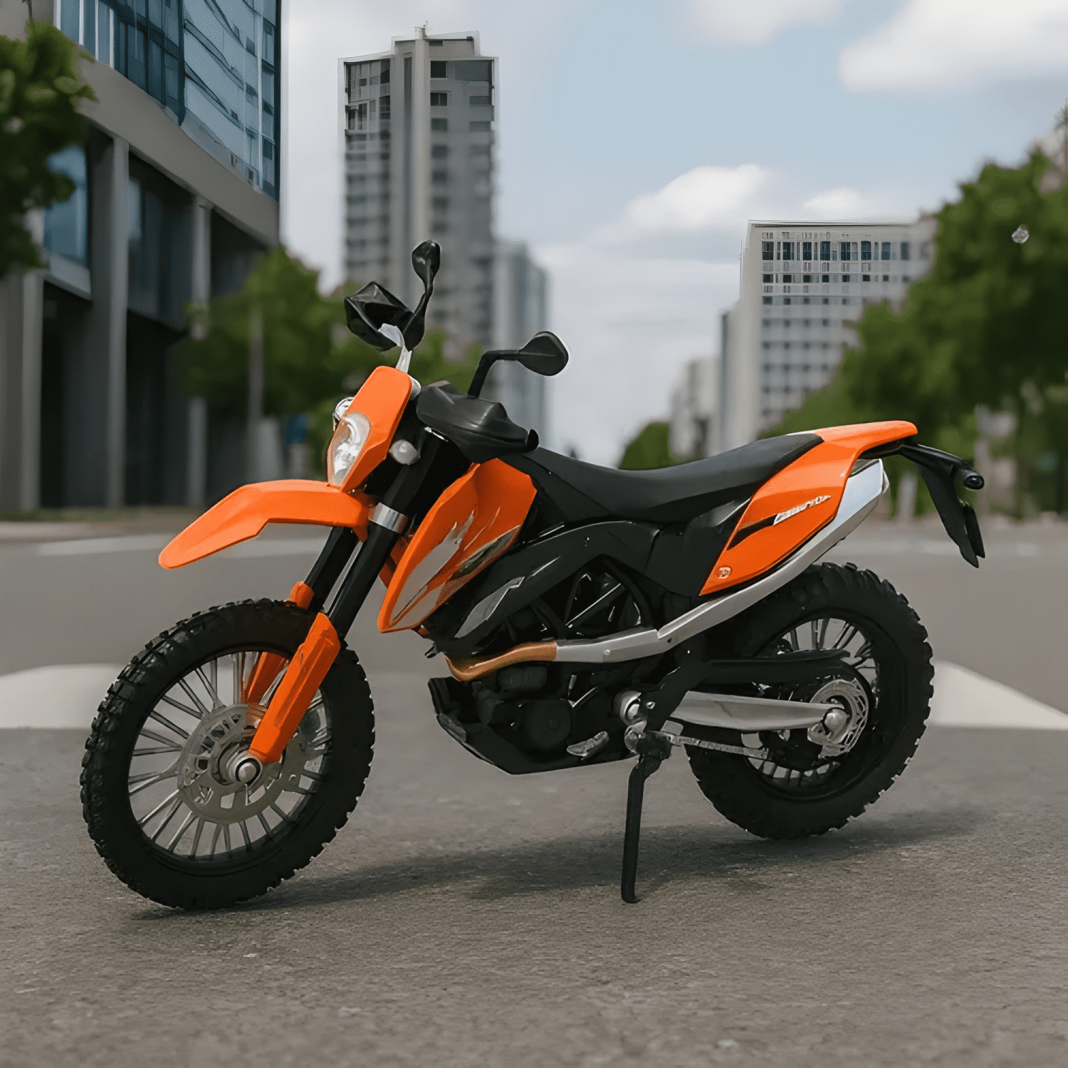 Moto KTM 690 Enduro R coleccionable a escala naranjo-3