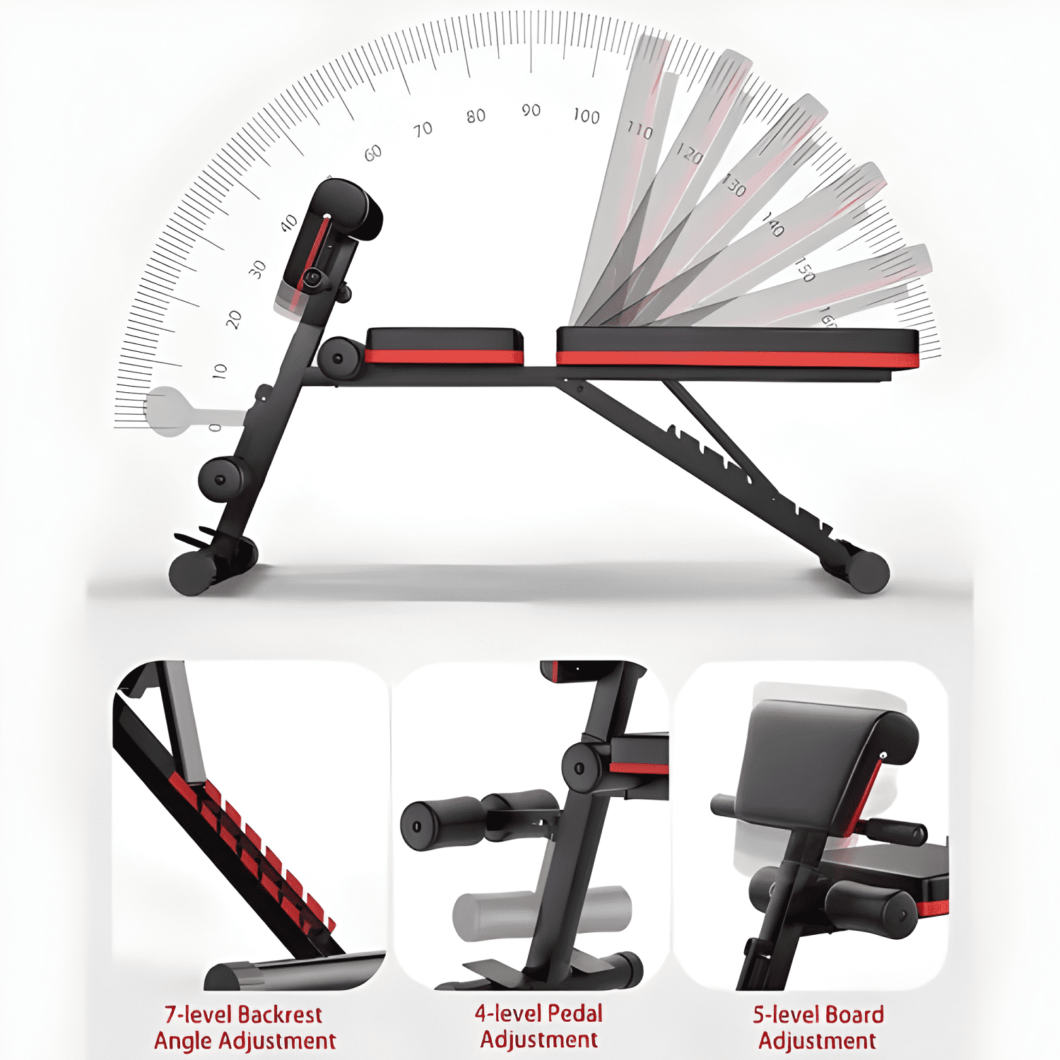 Banco abdominal plegable con respaldo 7 posiciones negro #2-3