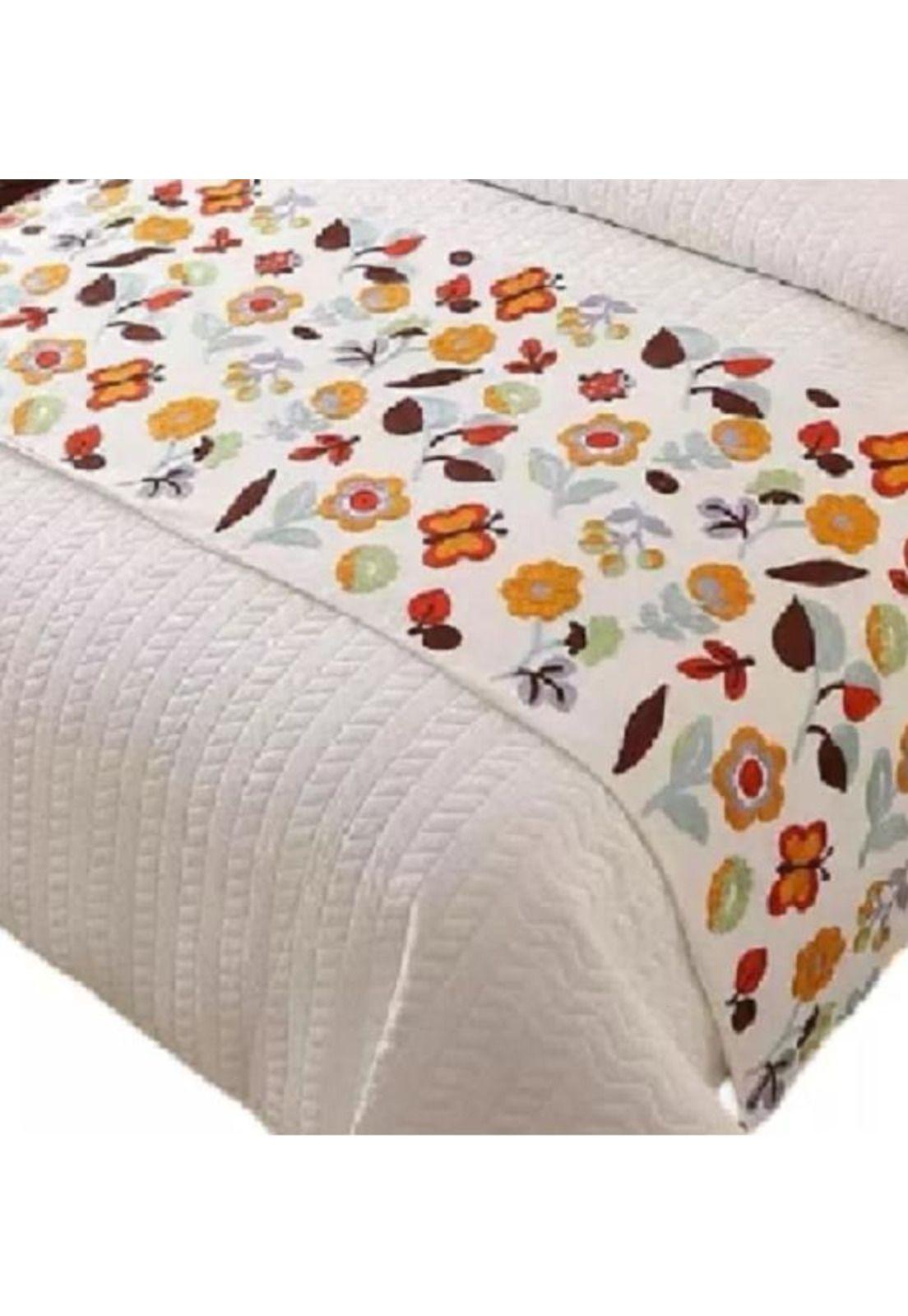 Piecera bordada para cama sin fundas de cojín diseño 9 color crema-1