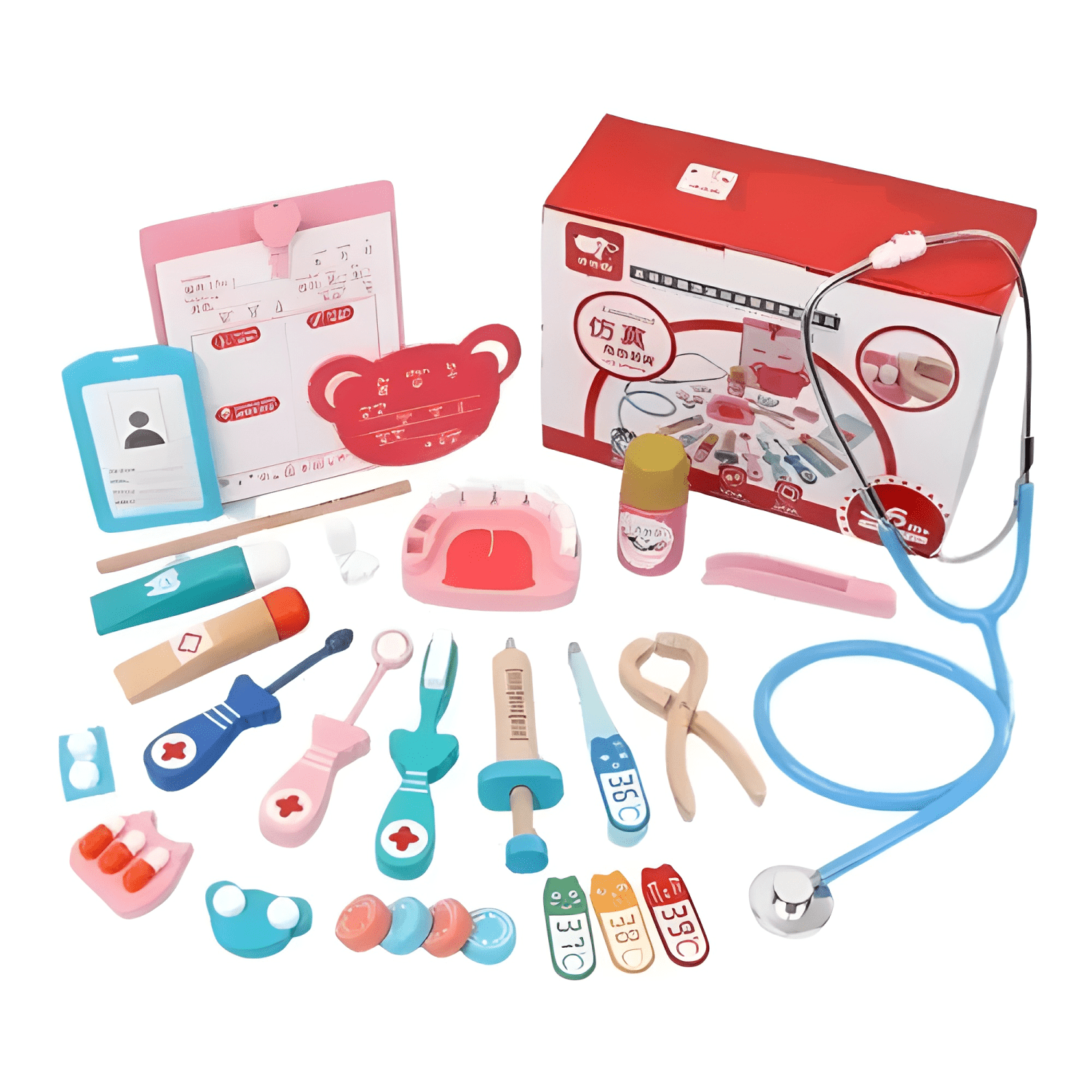Juego de juguetes de madera doctor dentista para niños-0