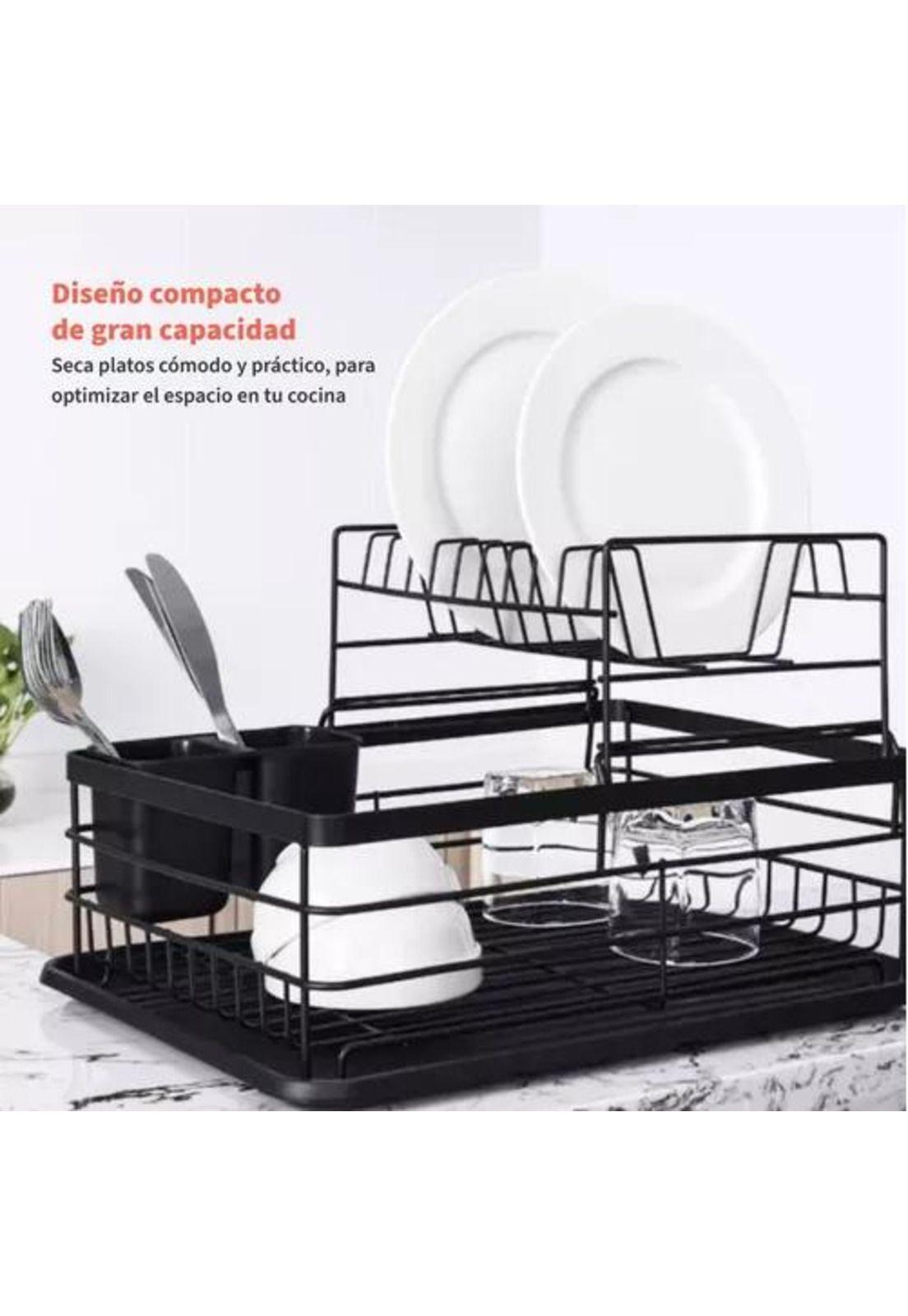 Simplit Escurridor Secaplatos - 2 Niveles, Acero Inox, Color Negro-5
