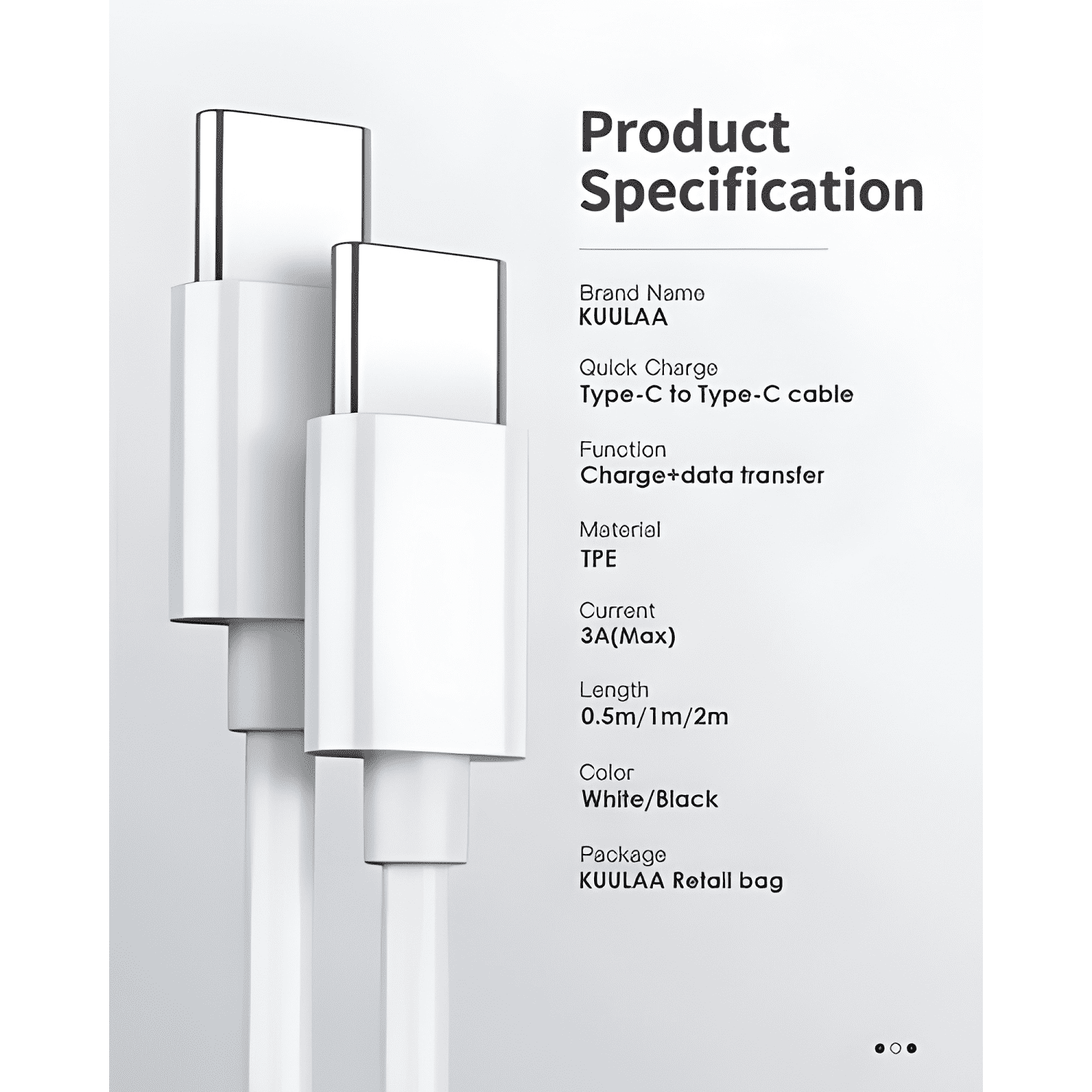 Cable tipo c a c - USB c USBC - carga rápida 60w Blanco-4