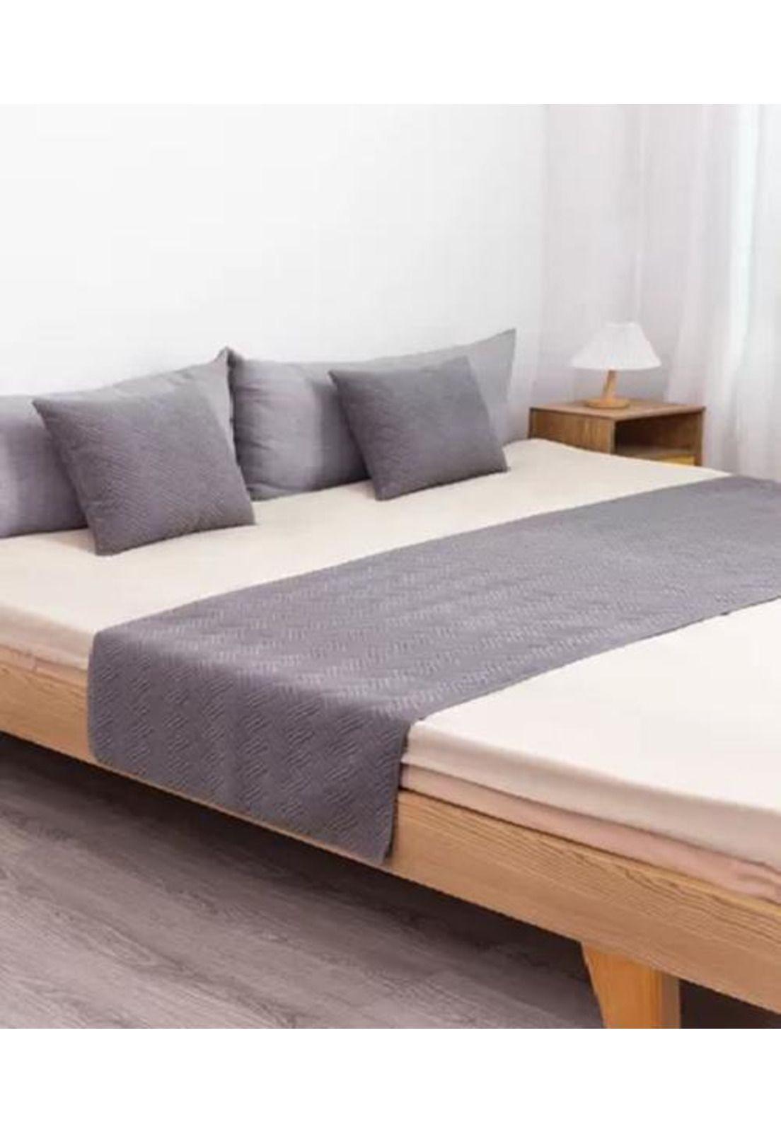 Piecera de cama terciopelo plush king + 2 fundas 70x210 cm color gris claro-1