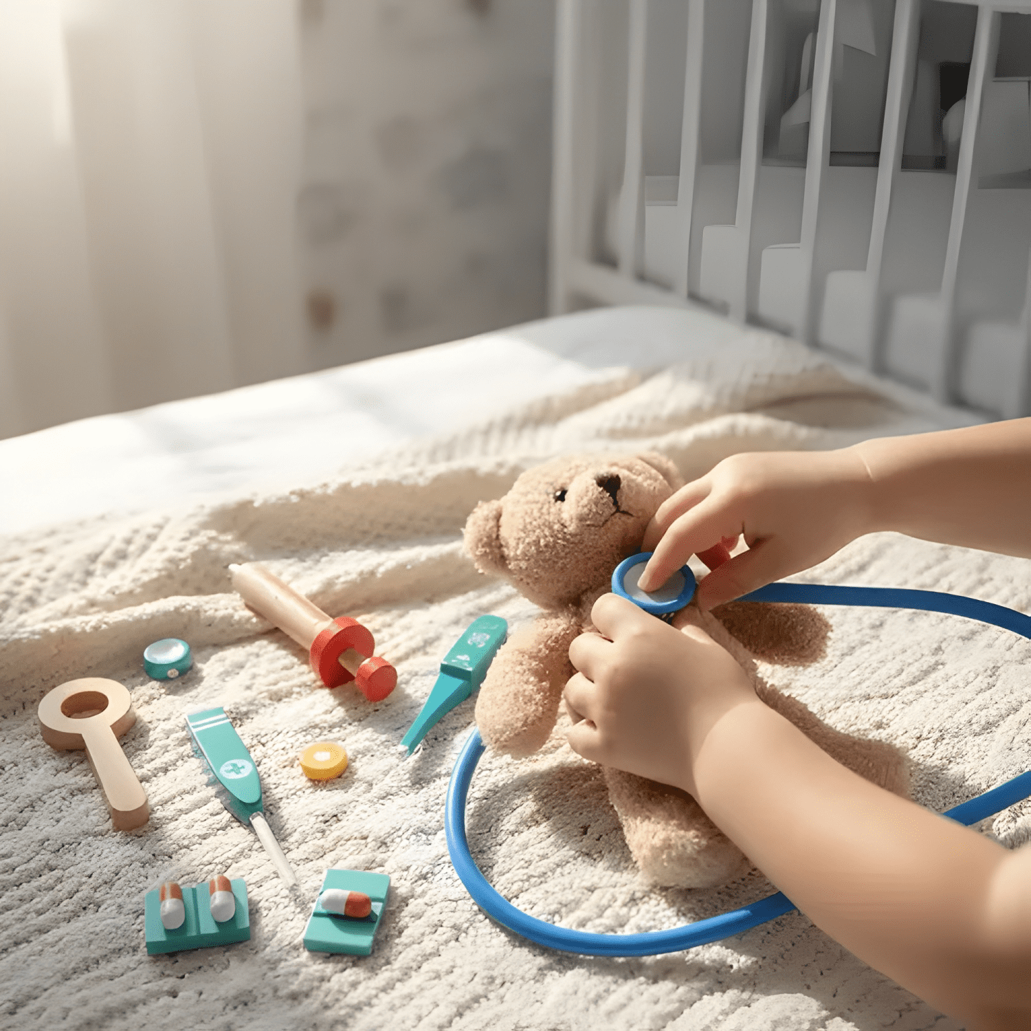 Set doctor juguete madera con estetoscopio para niños #7-3