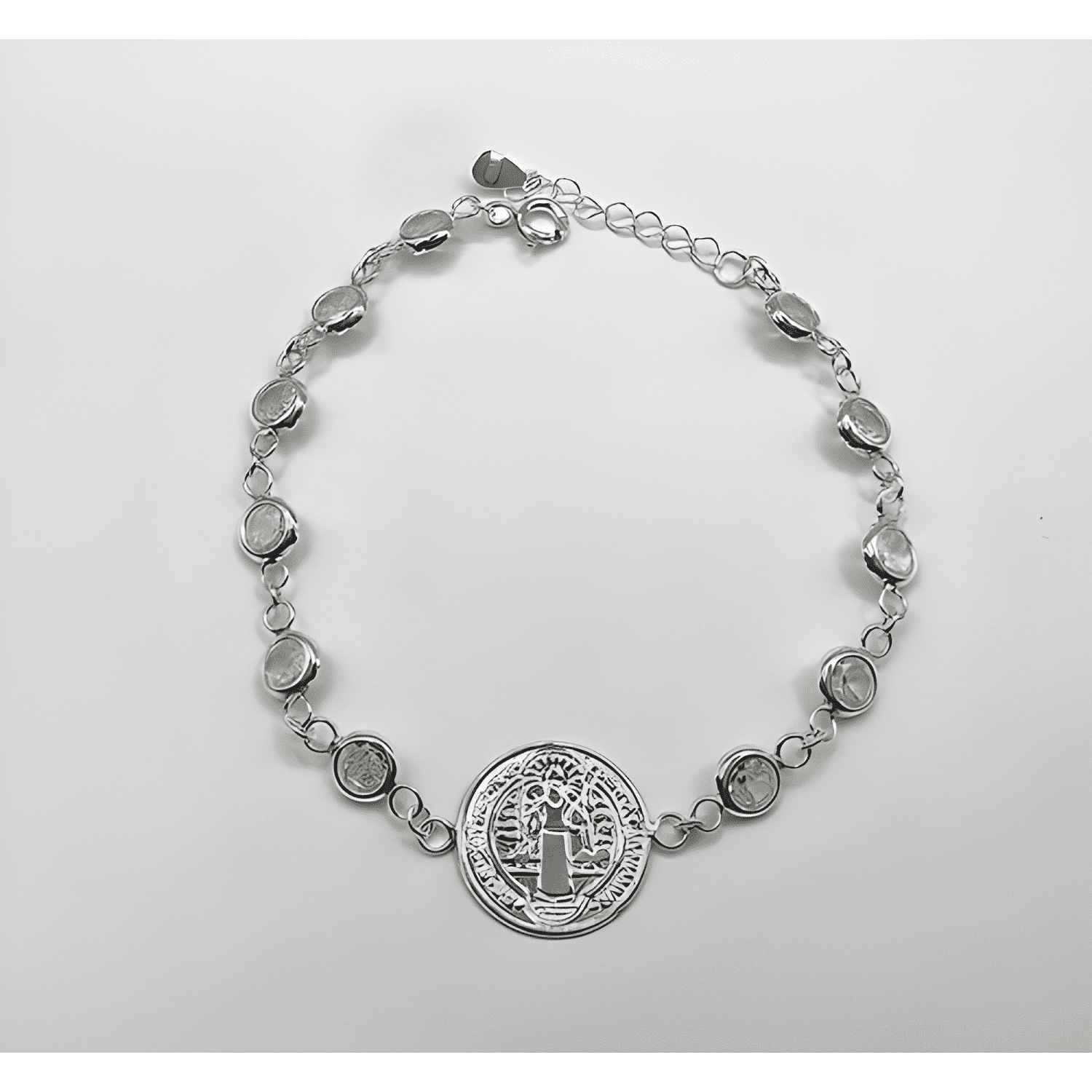 Pulsera san benito protector plata fina 925 con circones #2-2