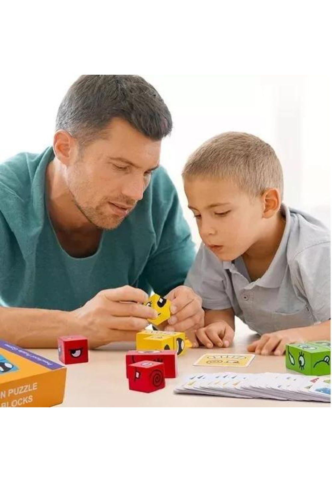 Juego de puzzle cubos didáctico, expresiones y emociones-3