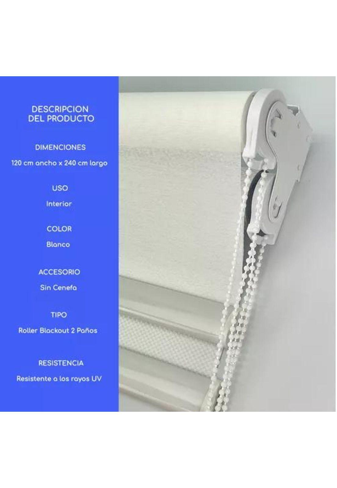Cortina Roller Blackout 2 Paños 120x240 Doble Visillo Blanco Sin Cenefa-4