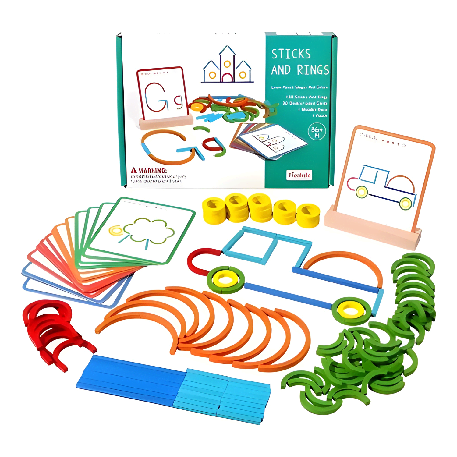 Palos y anillos de madera juego inteligencia montessorio #17-0