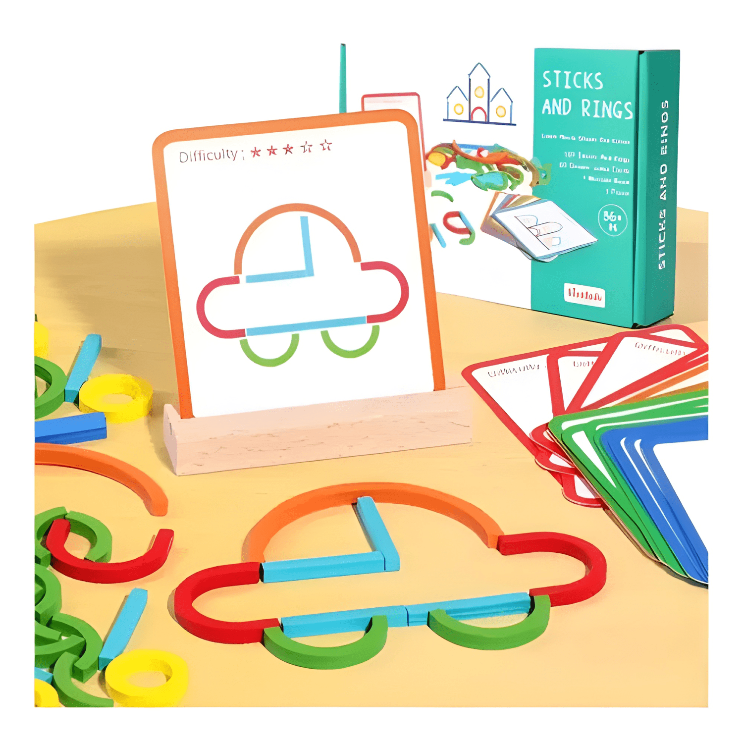 Palos y anillos de madera juego inteligencia montessorio #17-4
