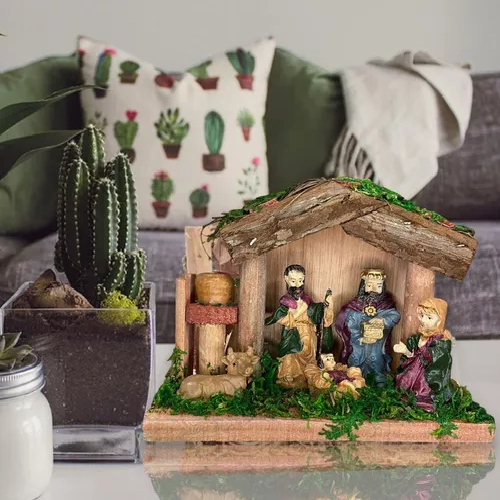 Pesebres navideños nacimiento, pesebre de madera 11 cm-3
