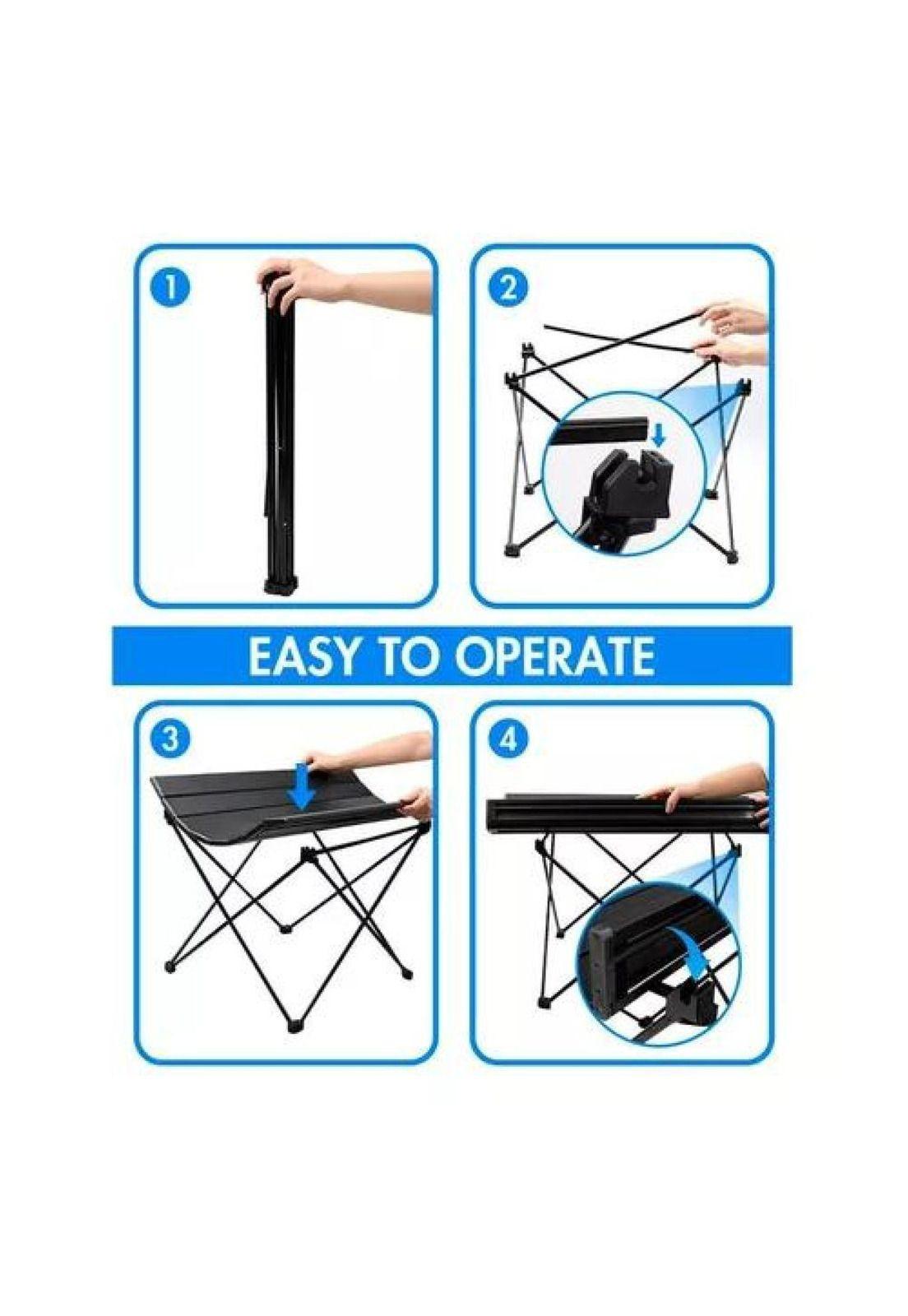 Mesa plegable de camping para paseo y evento con bolso portátil negro-4