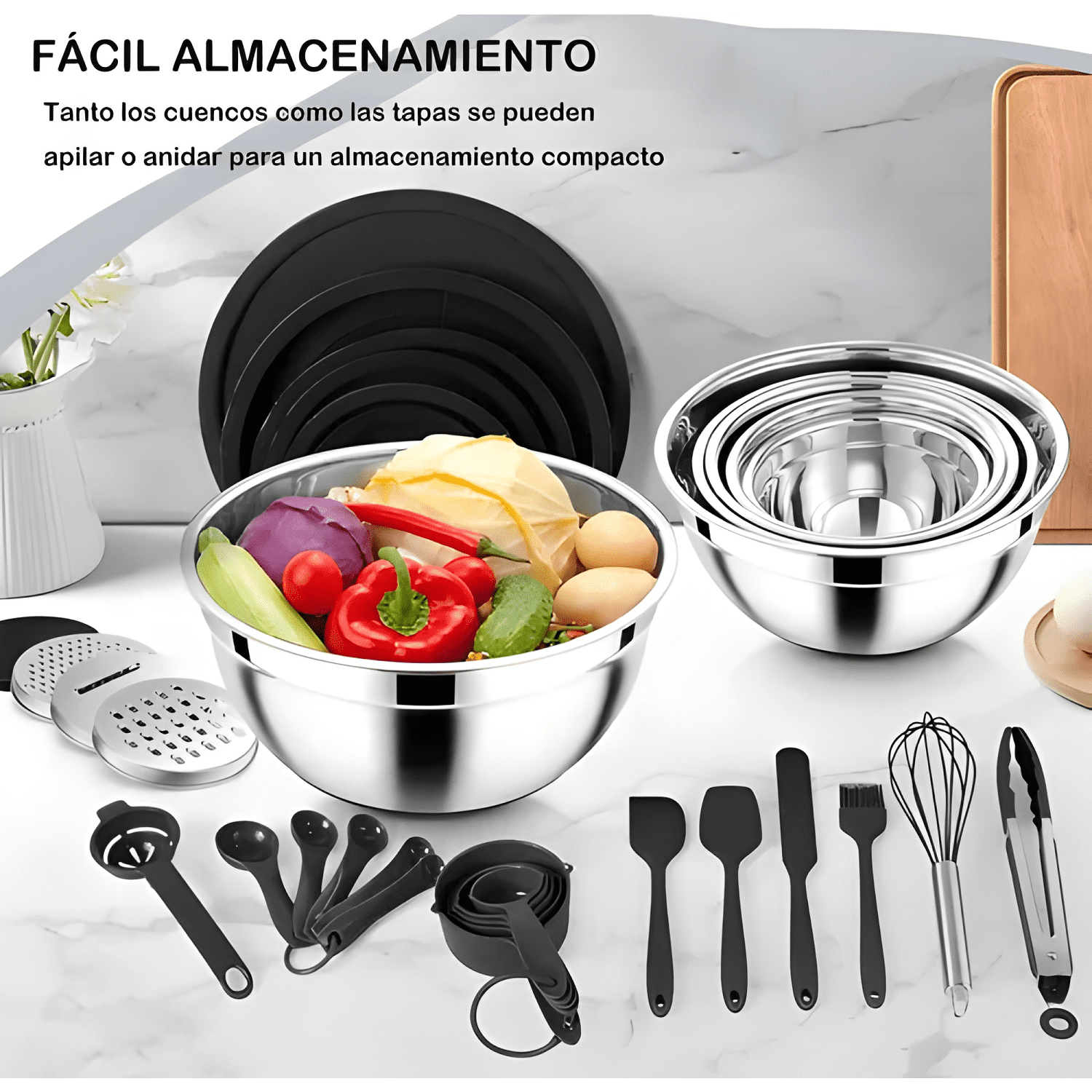 De bowls de cocina de acero inoxidable con tapa hermética y-3