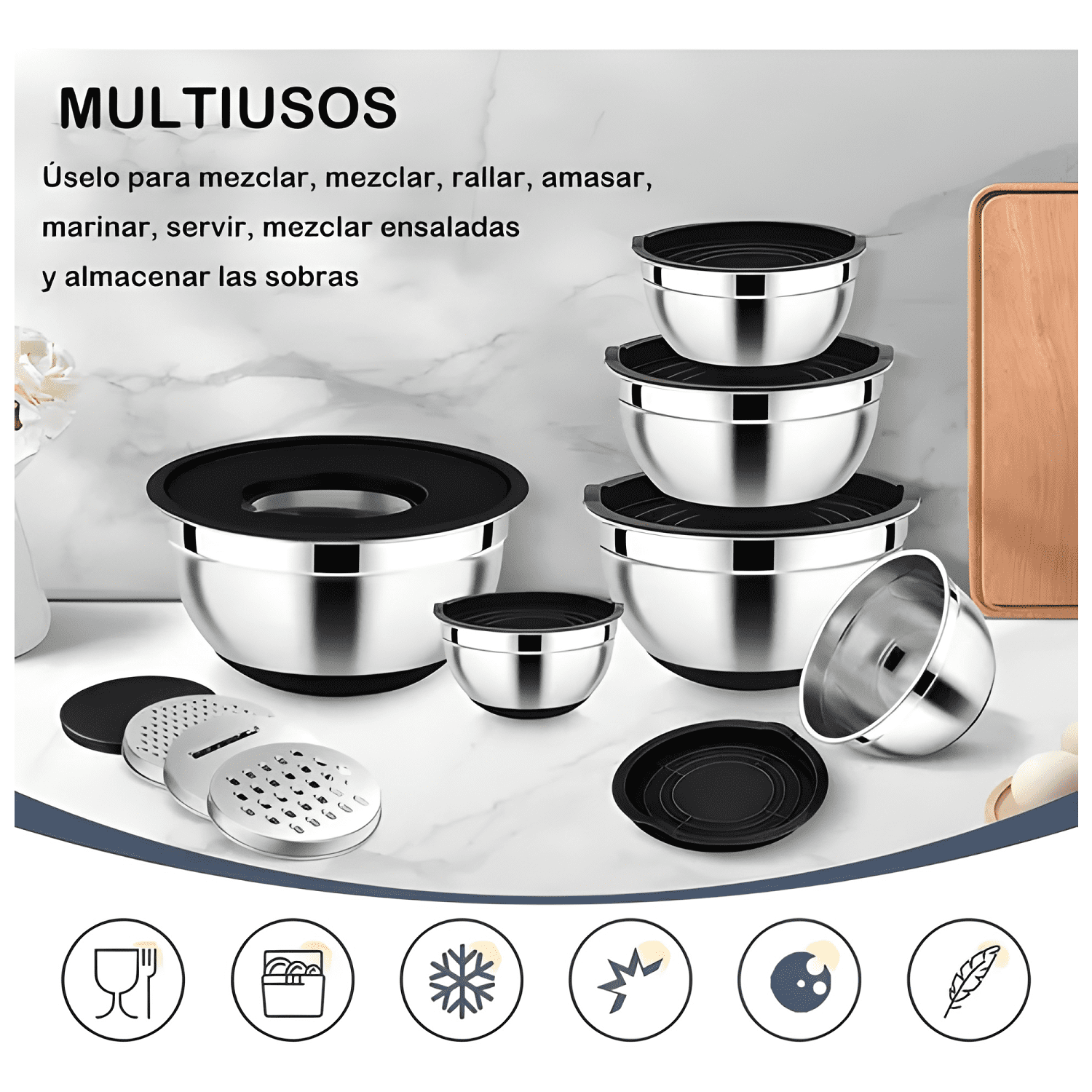 De bowls de cocina de acero inoxidable con tapa hermética y-4