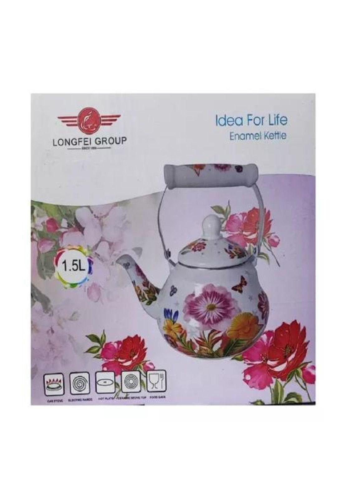 Tetera de 1.5 Litros - Enlozada, Esmaltada, Diseños Rosas-3