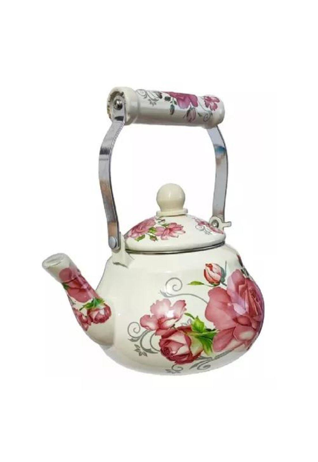 Tetera de 1.5 Litros - Enlozada, Esmaltada, Diseños Rosas-4