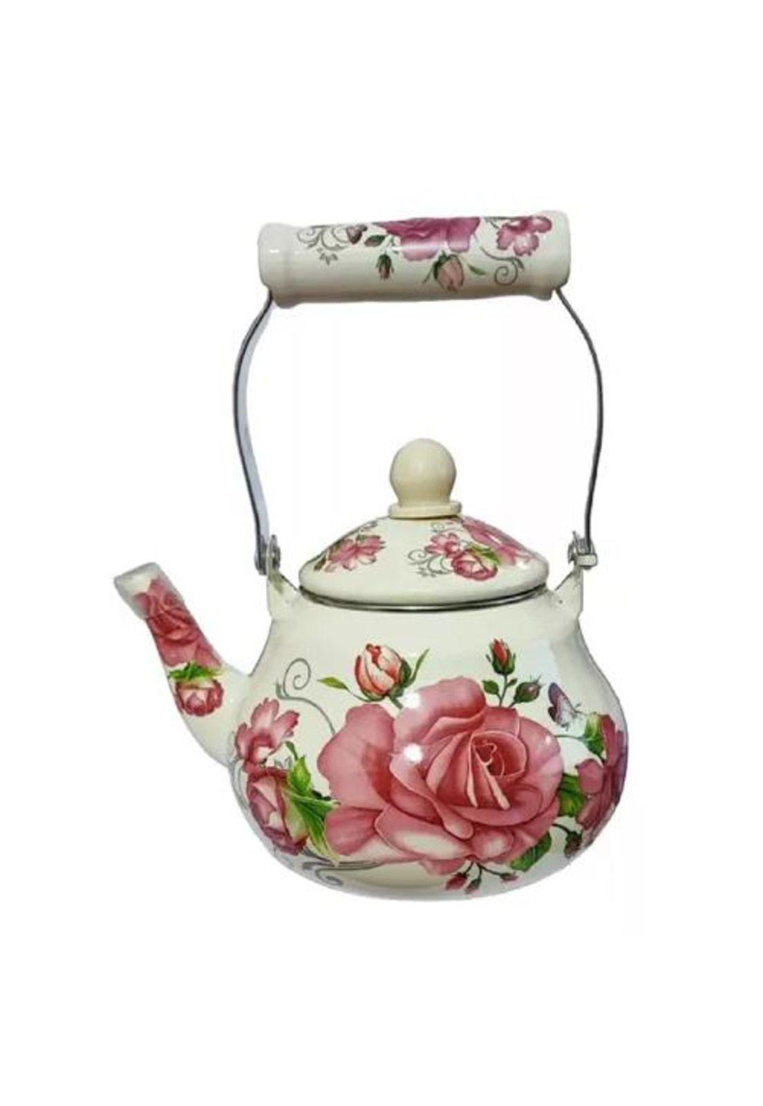 Tetera de 1.5 Litros - Enlozada, Esmaltada, Diseños Rosas-5