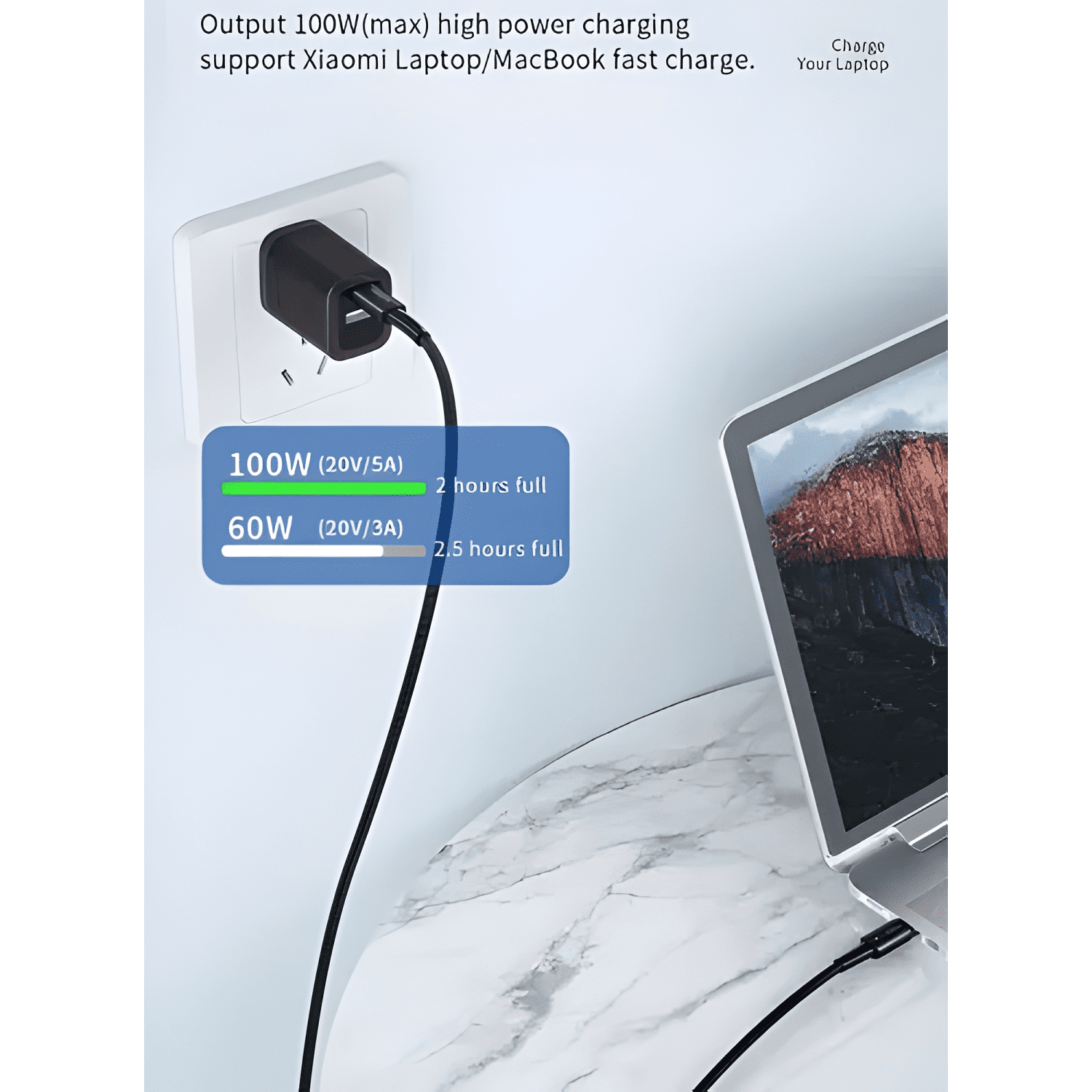 Cable 2 metros 100w carga rápida USB-C para macbook ipad #3-3