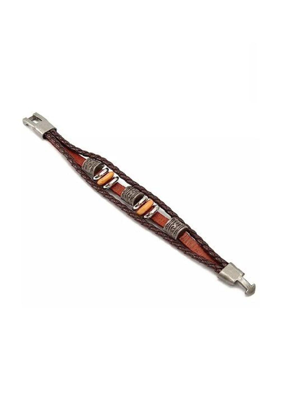 Pulsera de cuero trenzada con acero, para hombre y mujer, color multicolor-3