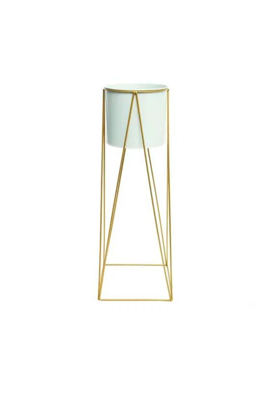 Porta Macetero Pedestal Blanco y Dorado para Plantas-0