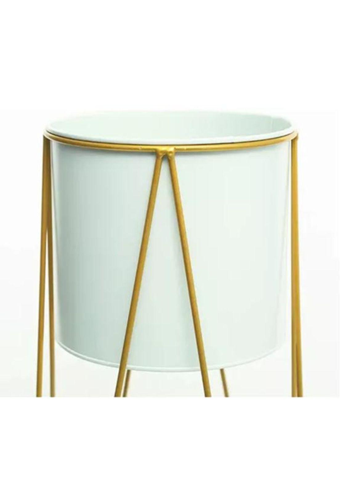 Porta Macetero Pedestal Blanco y Dorado para Plantas-1